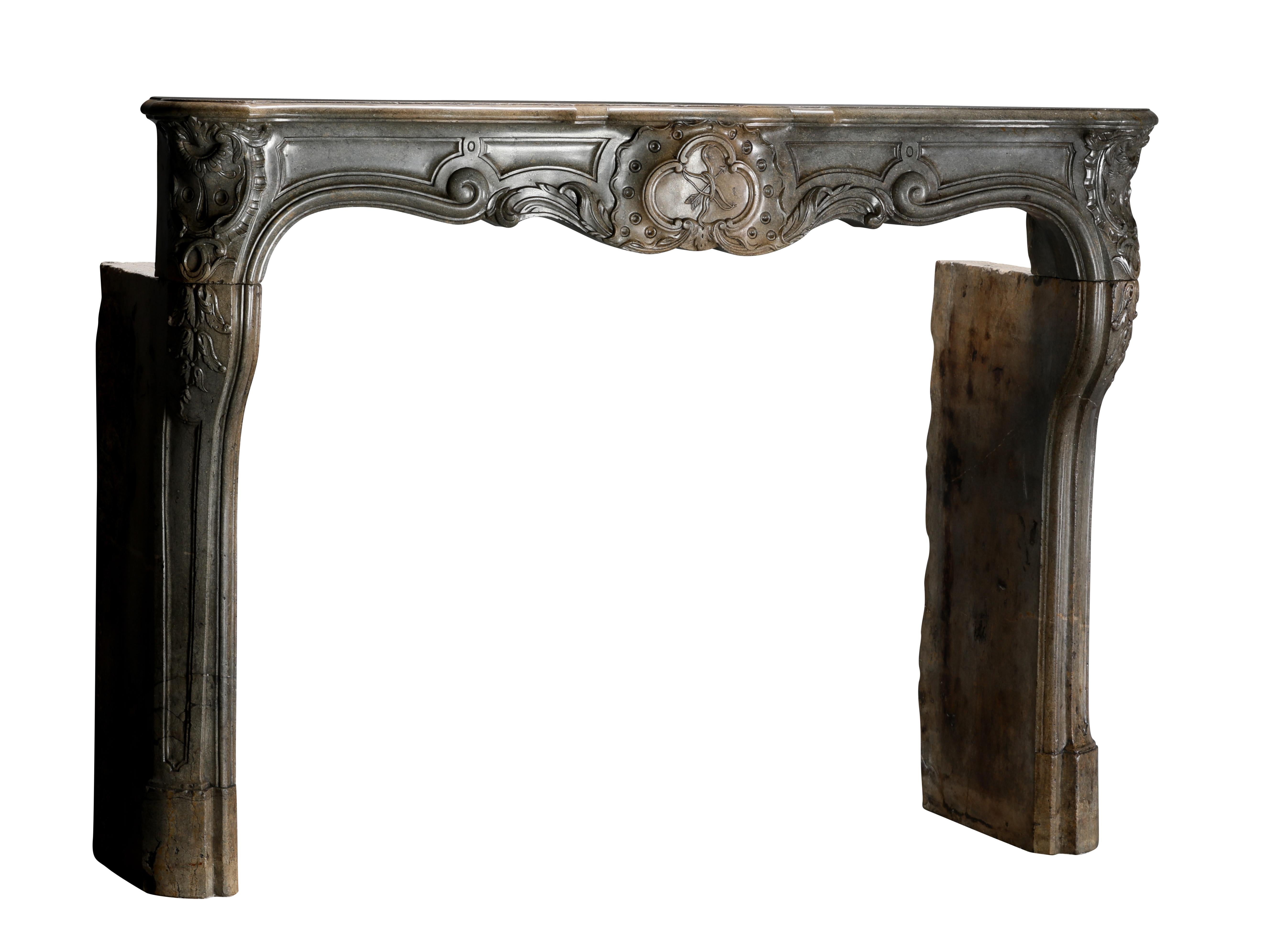 18th Century Fireplace Surround In Bicolour Stone From French Demeure For Sale 2