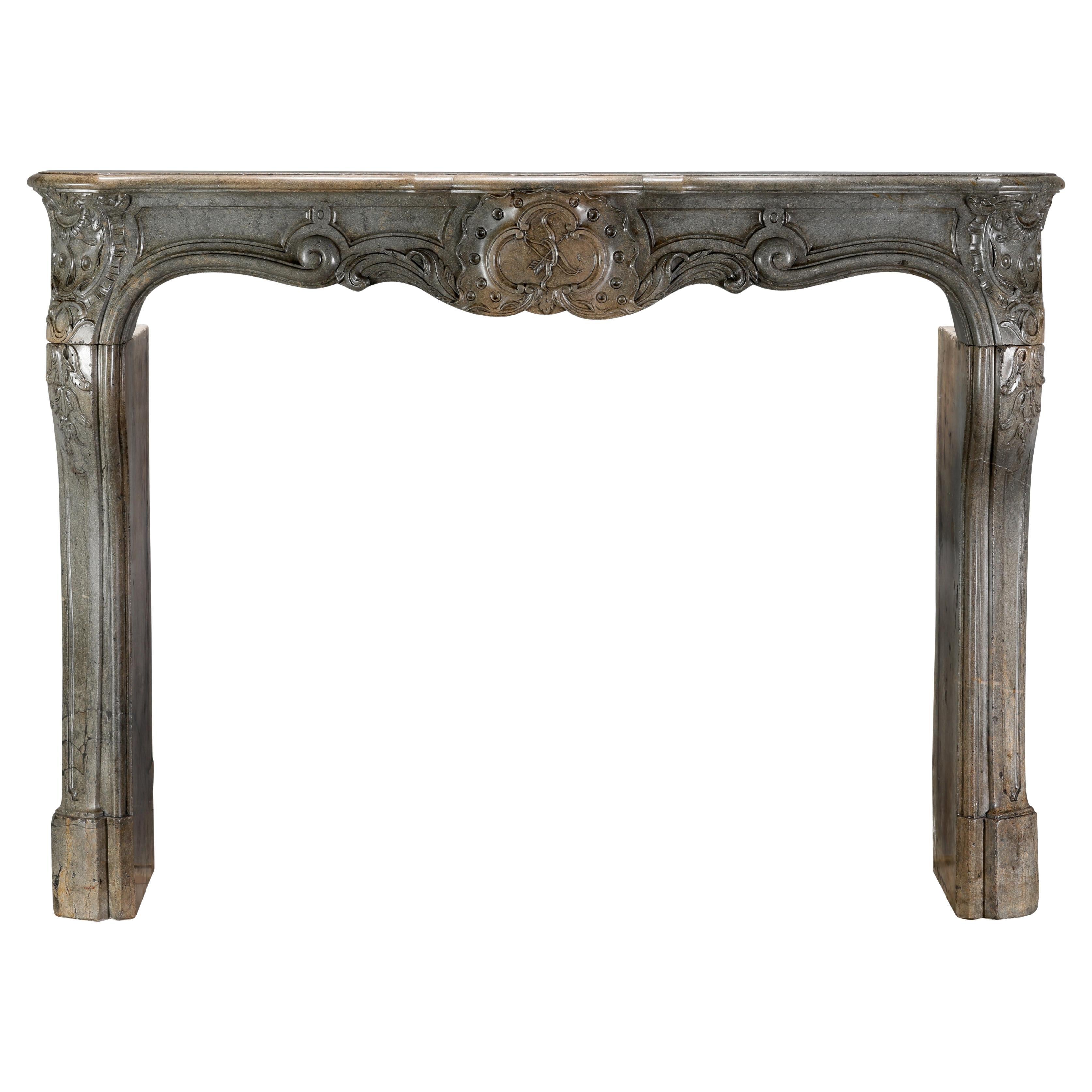 18th Century Fireplace Surround In Bicolour Stone From French Demeure