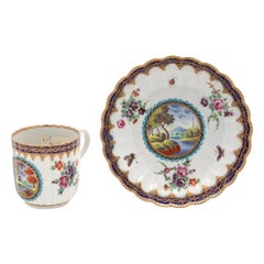 18th Century First Period Worcester Porcelain Coffee Can and Saucer