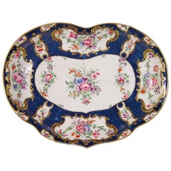18th-century First Period Worcester Porcelain Rococo Botanical Blue-Scale Dish