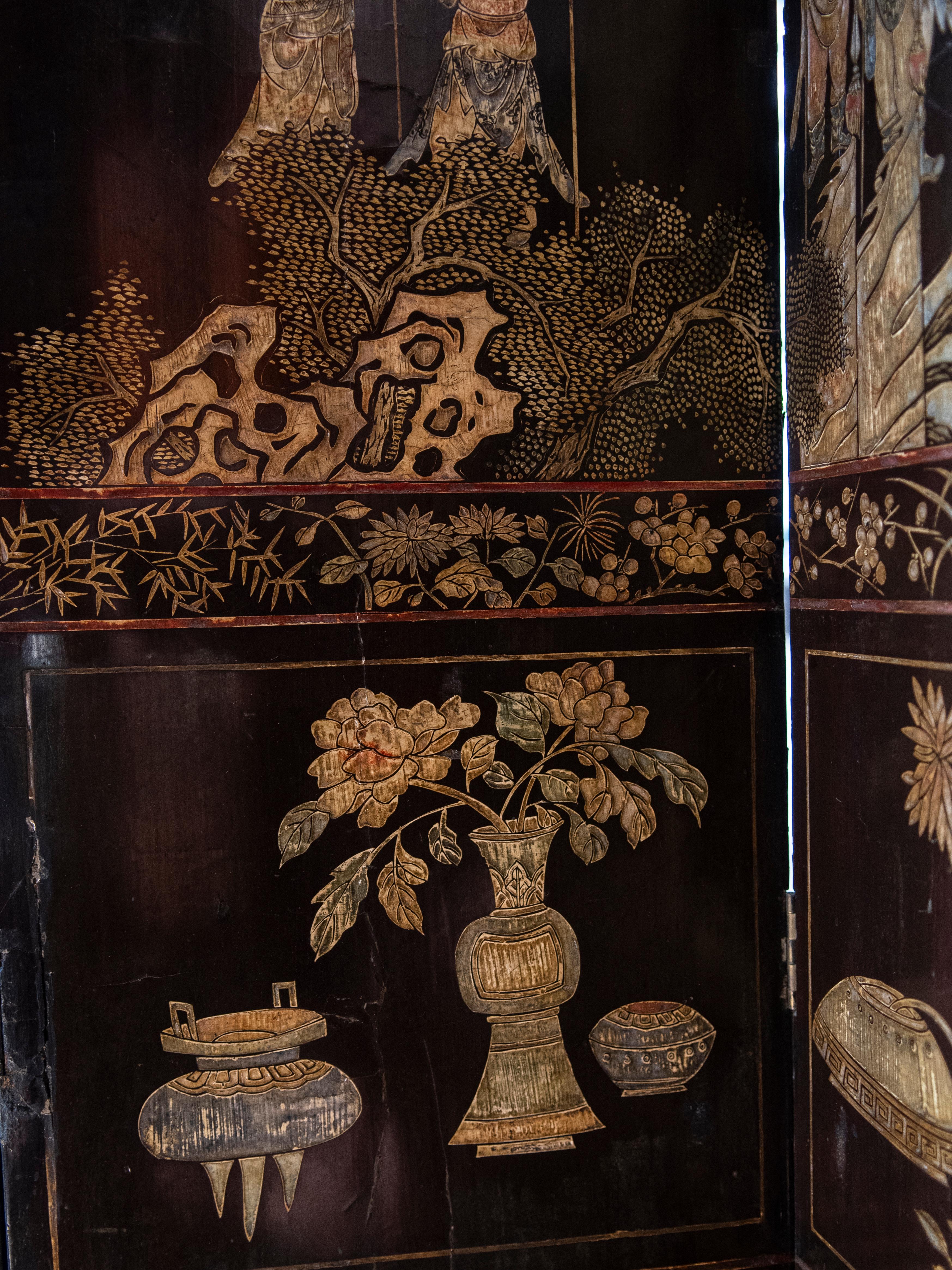 XVIIIe siècle et antérieur Screel chinois de Coromandel du 18e siècle à cinq panneaux en vente