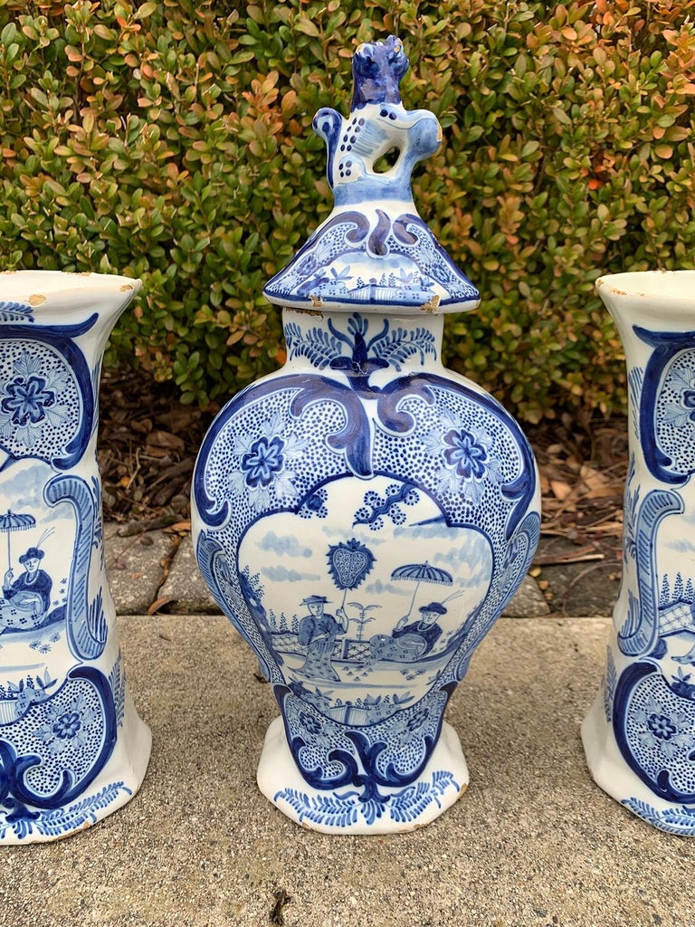 19th Century Five-Piece Delft-Style Blue and White ...