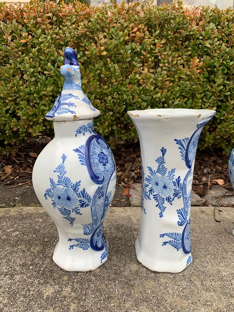 19th Century Five-Piece Delft-Style Blue and White ...