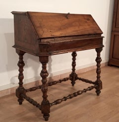 18th Century Flap Writing Desk, Walnut, Louis XIII Style, Italy