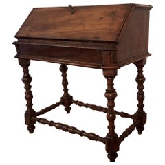 18th Century Flap Writing Desk, Walnut, Louis XIII Style, Italy