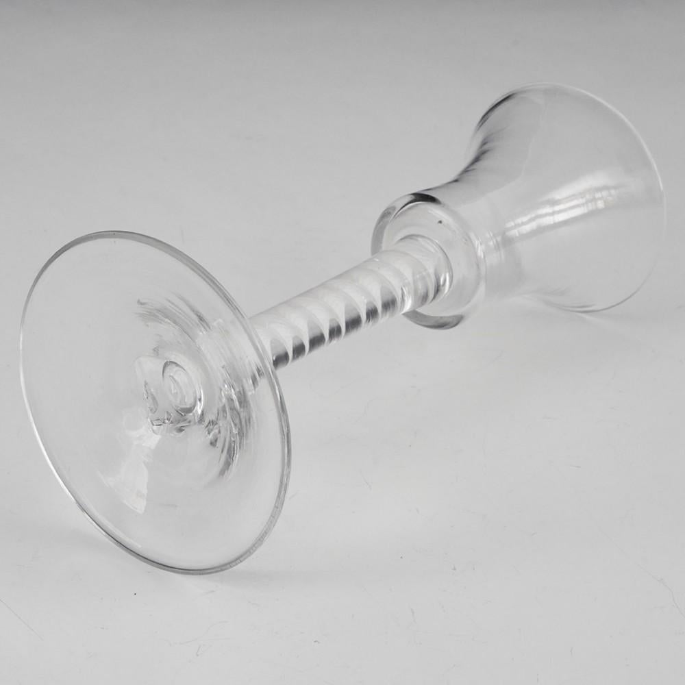 British 18th Century Flared Bucket Bowl Single Series Opaque Twist Wine Glass c1760 For Sale