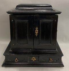 18th Century Flemish Collectors Cabinet with Ebonized Case & Brass Handles
