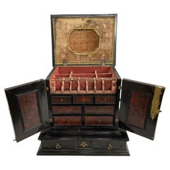 18th Century Flemish Collectors Cabinet with Ebonized Case & Brass Handles
