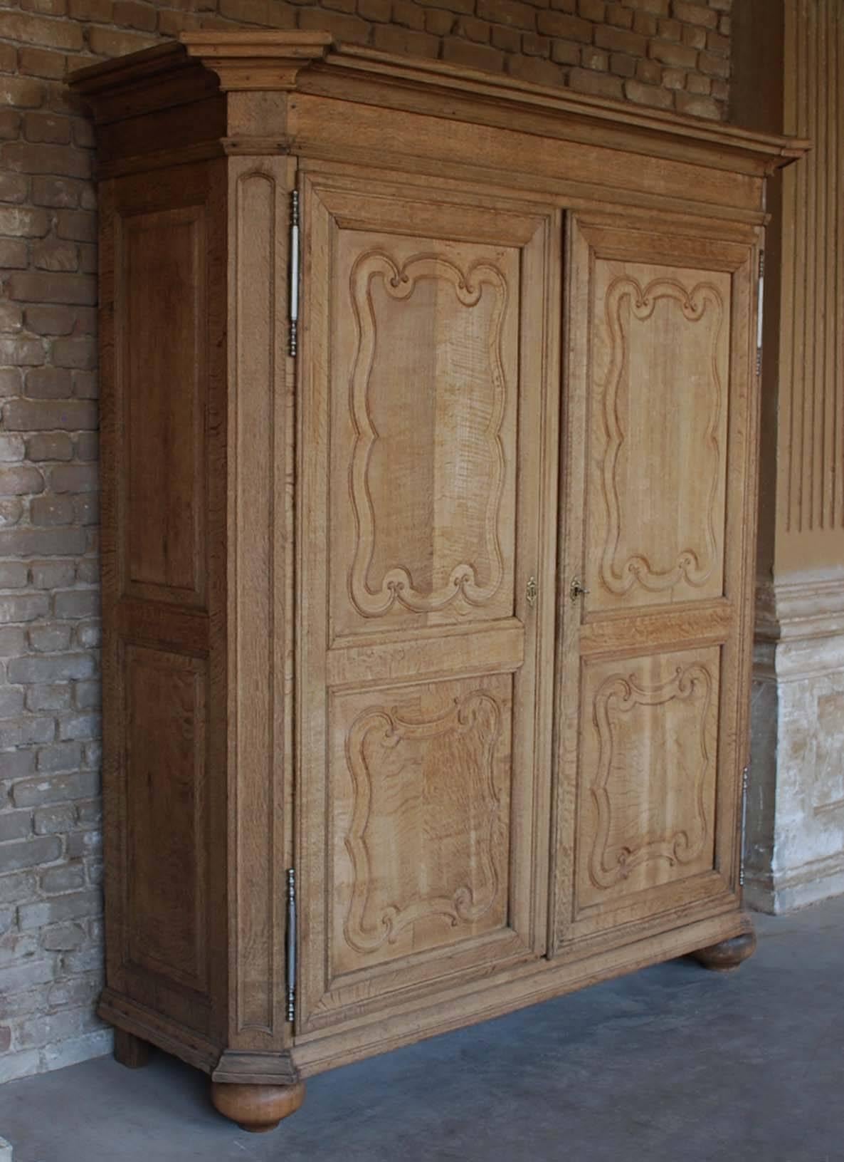 Belgian 18th Century Flemish Louis XIV Two-Door Cleaned Oak Cabinet