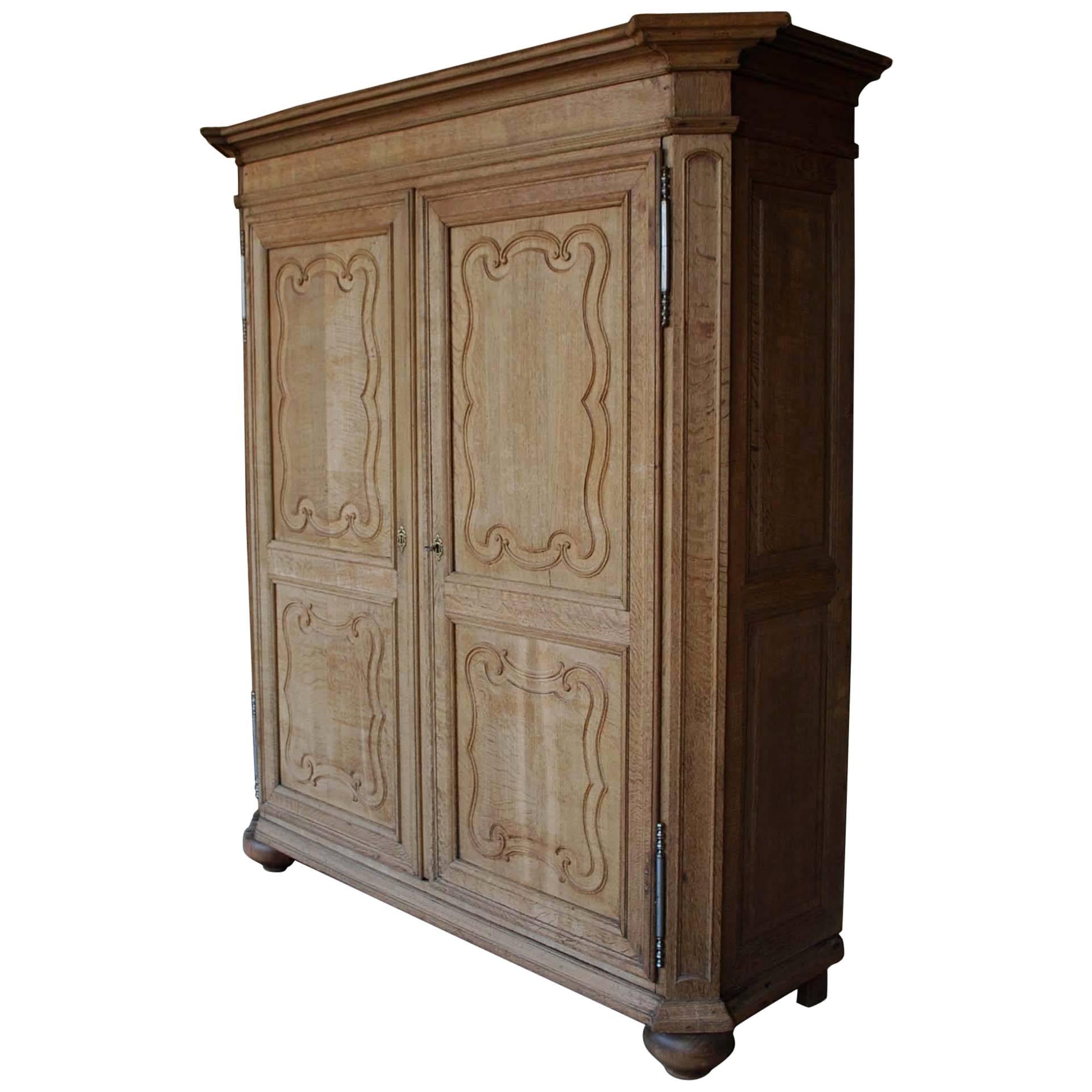 18th Century Flemish Louis XIV Two-Door Cleaned Oak Cabinet