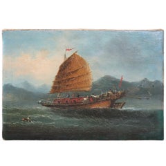 Antique 18th Century Flemish Oil Painting on Canvas Marina with People