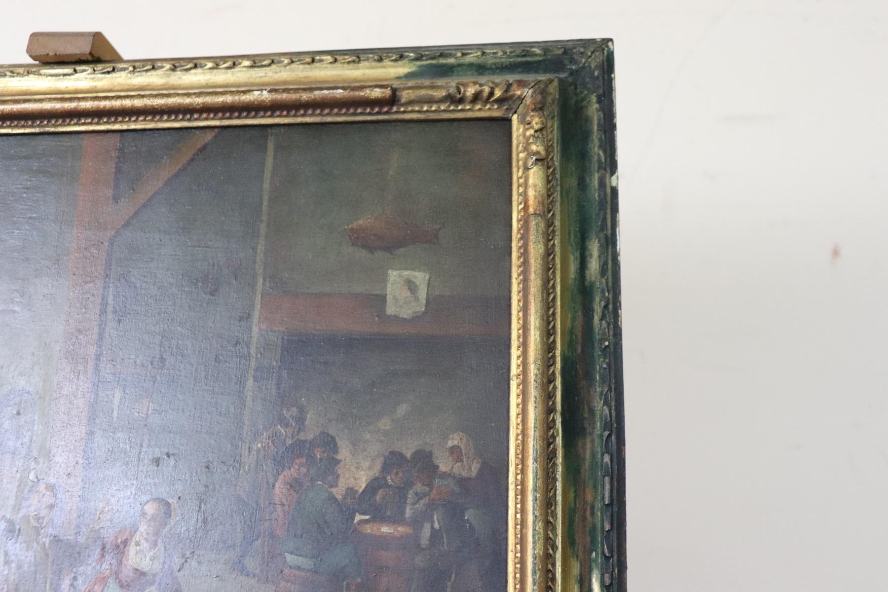 18th Century Flemish Oil Painting on Wood Table Interior Scene with People 3