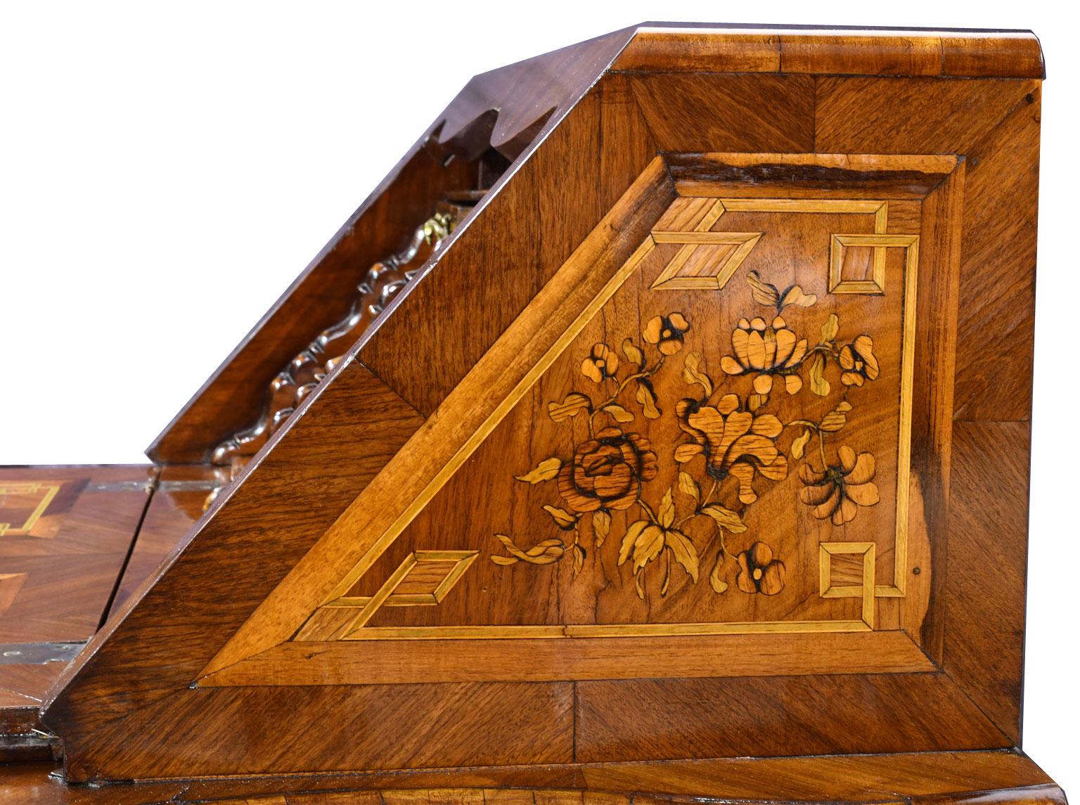 Antique Italian or Dutch Small Rococo Bombe Secretary Desk w/ Marquetry, c 1870 For Sale 9