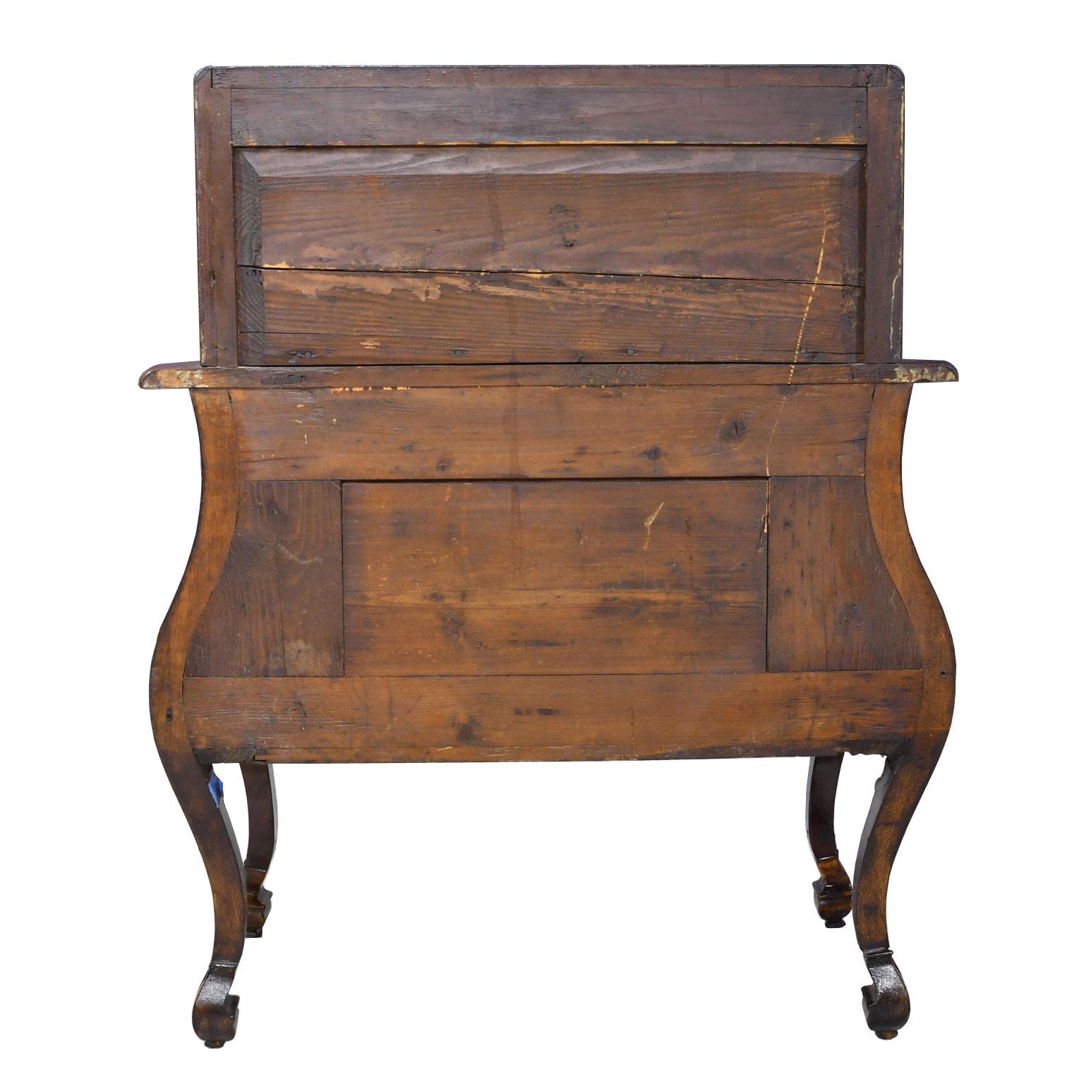 Antique Italian or Dutch Small Rococo Bombe Secretary Desk w/ Marquetry, c 1870 For Sale 11