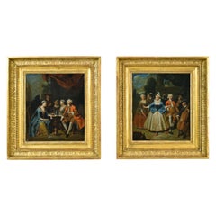 Antique 18th Century, Flemish Painting Banquet and Dance Scene by Jan Baptist Lambrecht