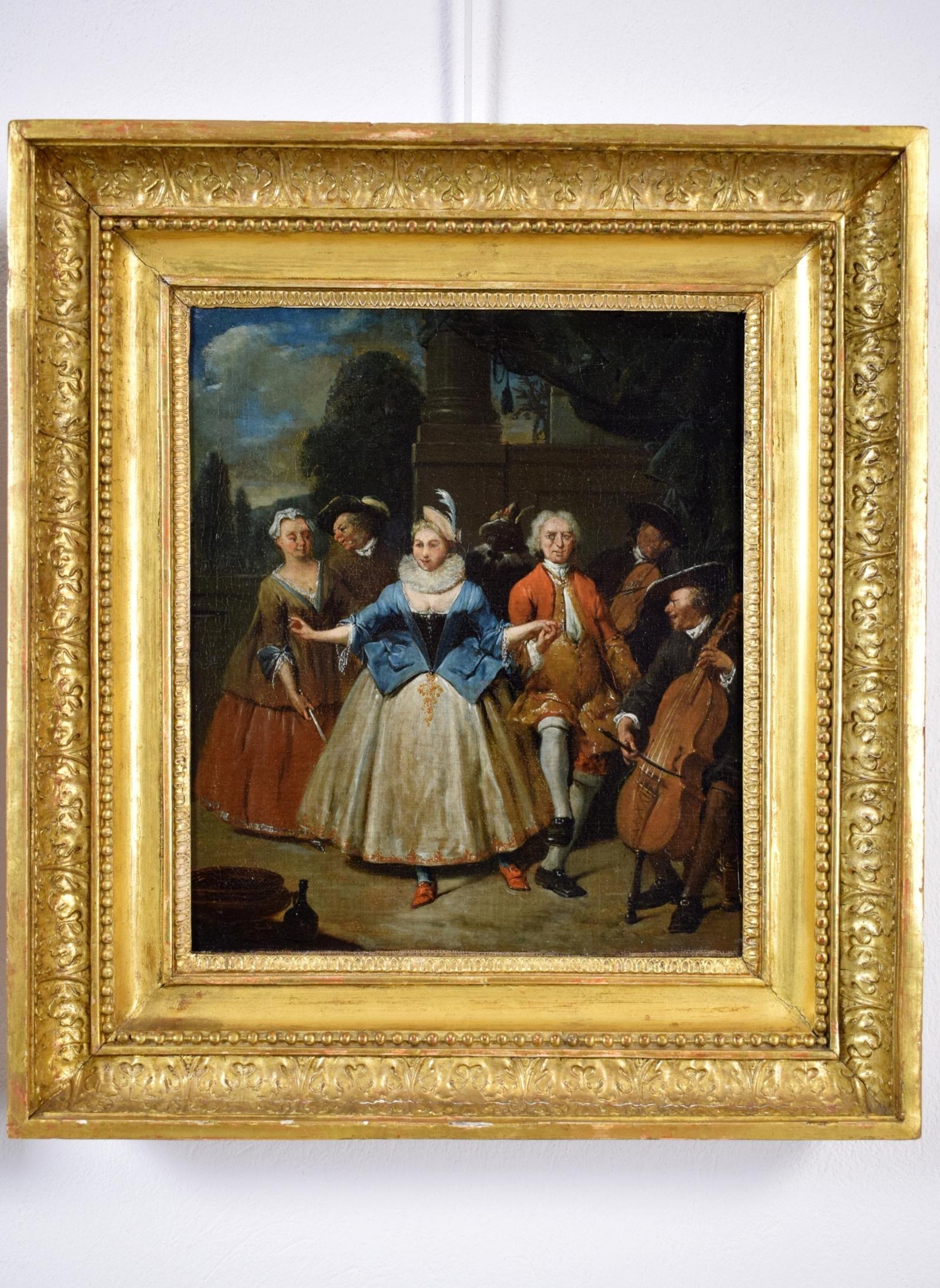 Louis XIV Peinture flamande du 18ème siècle, scène de banquet et de danse de Jan Baptist Lambrecht en vente