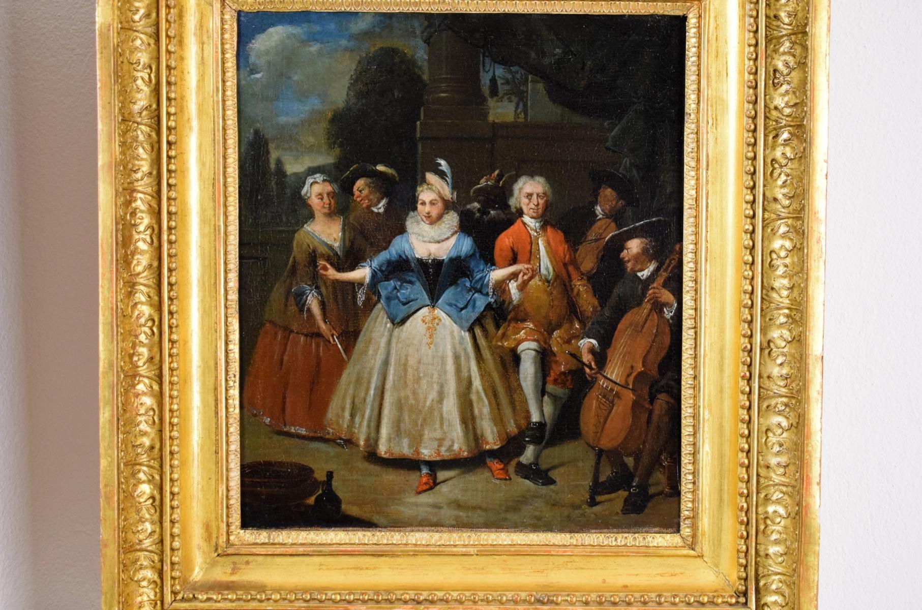 Belge Peinture flamande du 18ème siècle, scène de banquet et de danse de Jan Baptist Lambrecht en vente