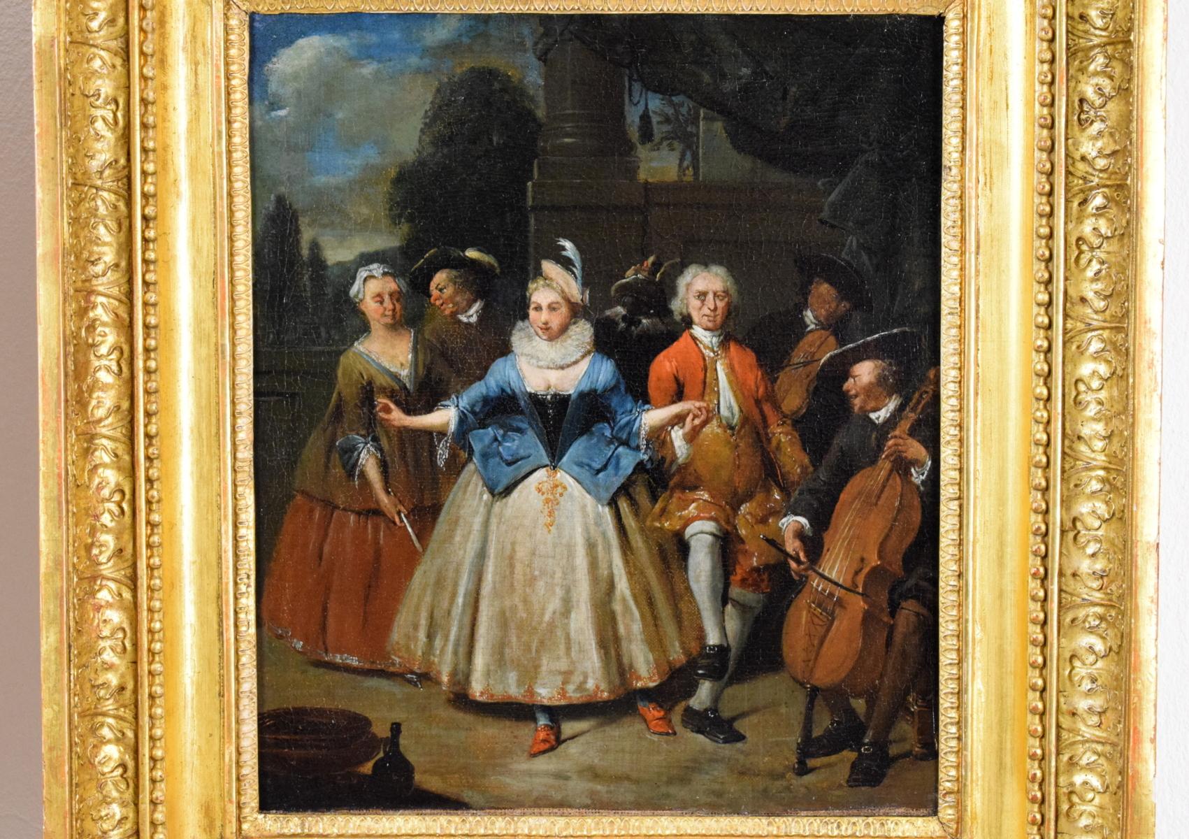Peinture flamande du 18ème siècle, scène de banquet et de danse de Jan Baptist Lambrecht en vente 1