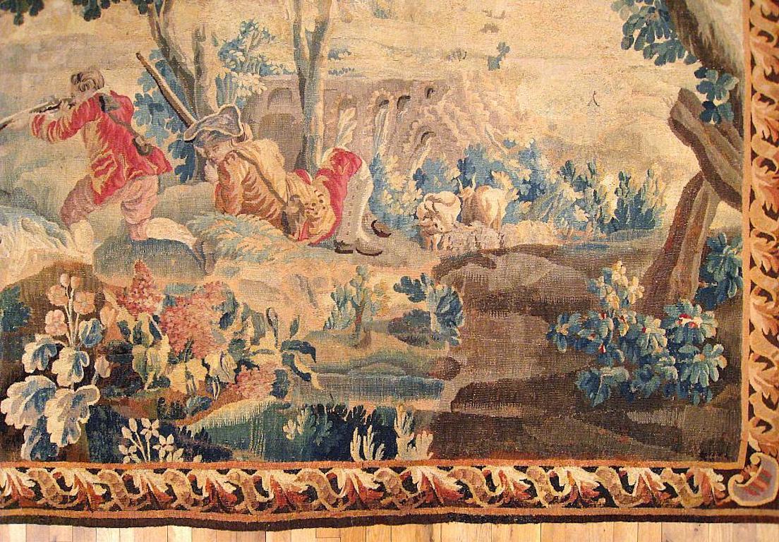 Hand-Woven 18th Century Flemish Pastoral Hunting Tapestry