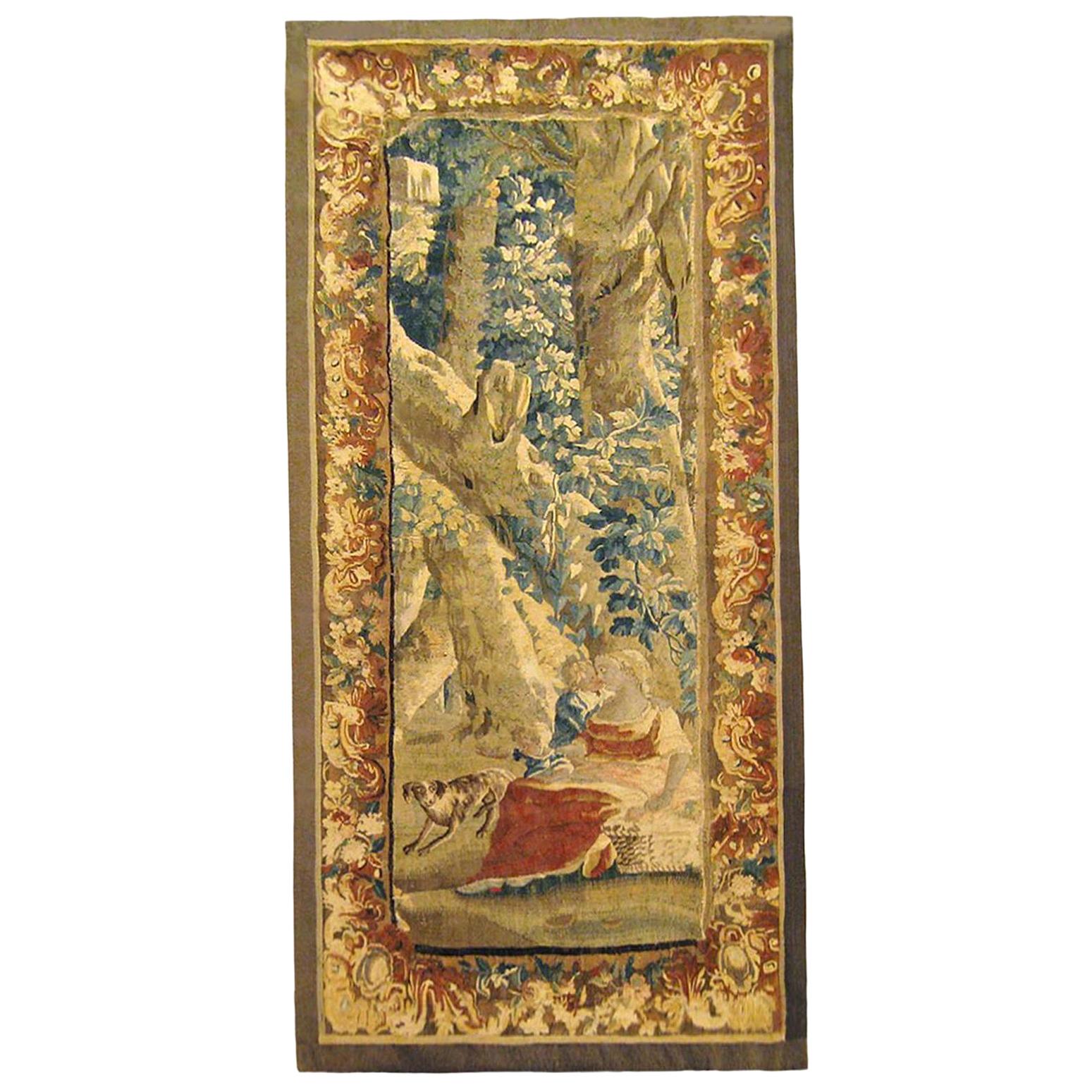 Panneau de tapisserie rustique flamand du 18ème siècle