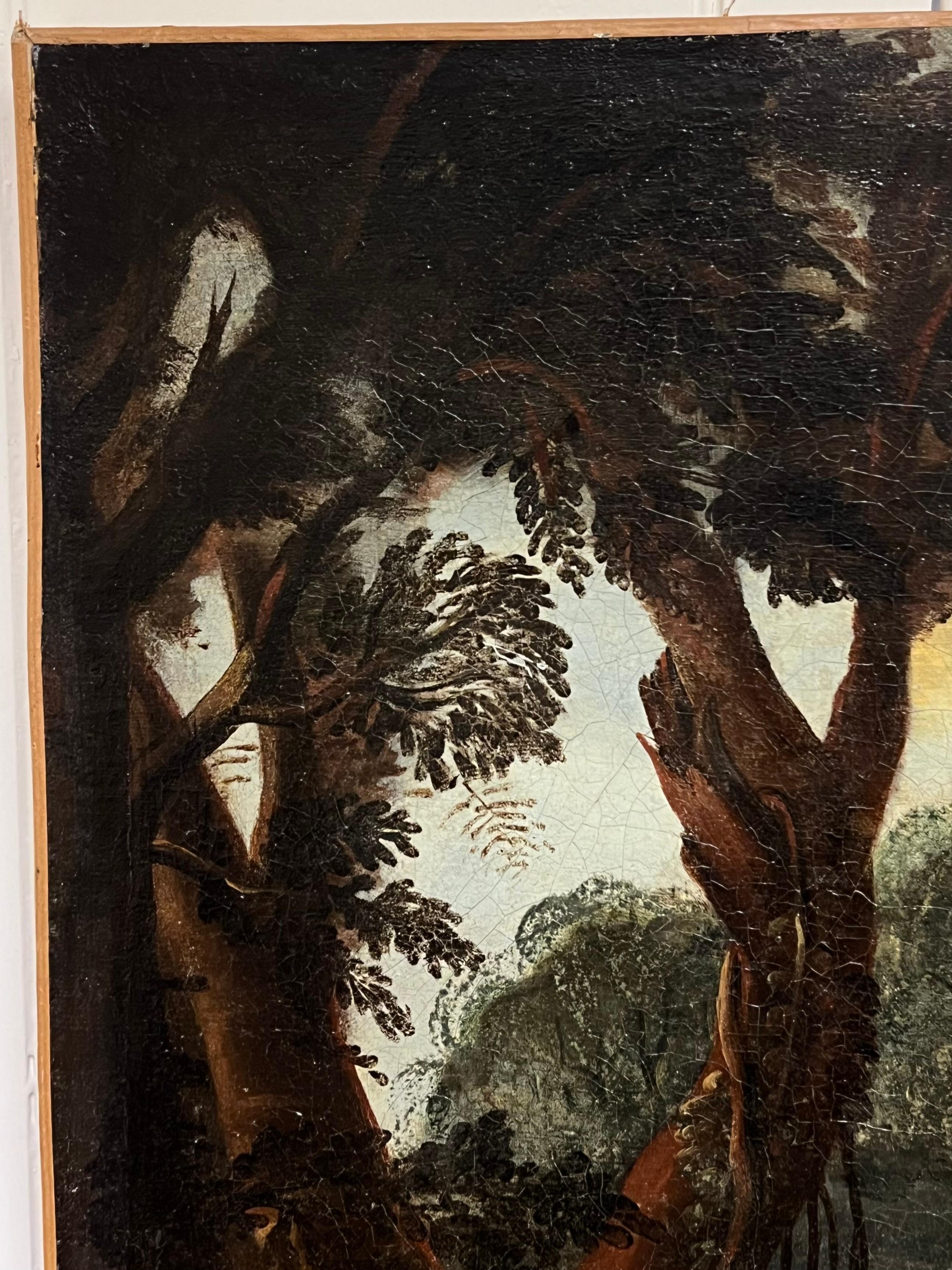 Enorme pittura a olio classica fiamminga del XVIII secolo Paesaggio fluviale di viaggiatori in vendita 6