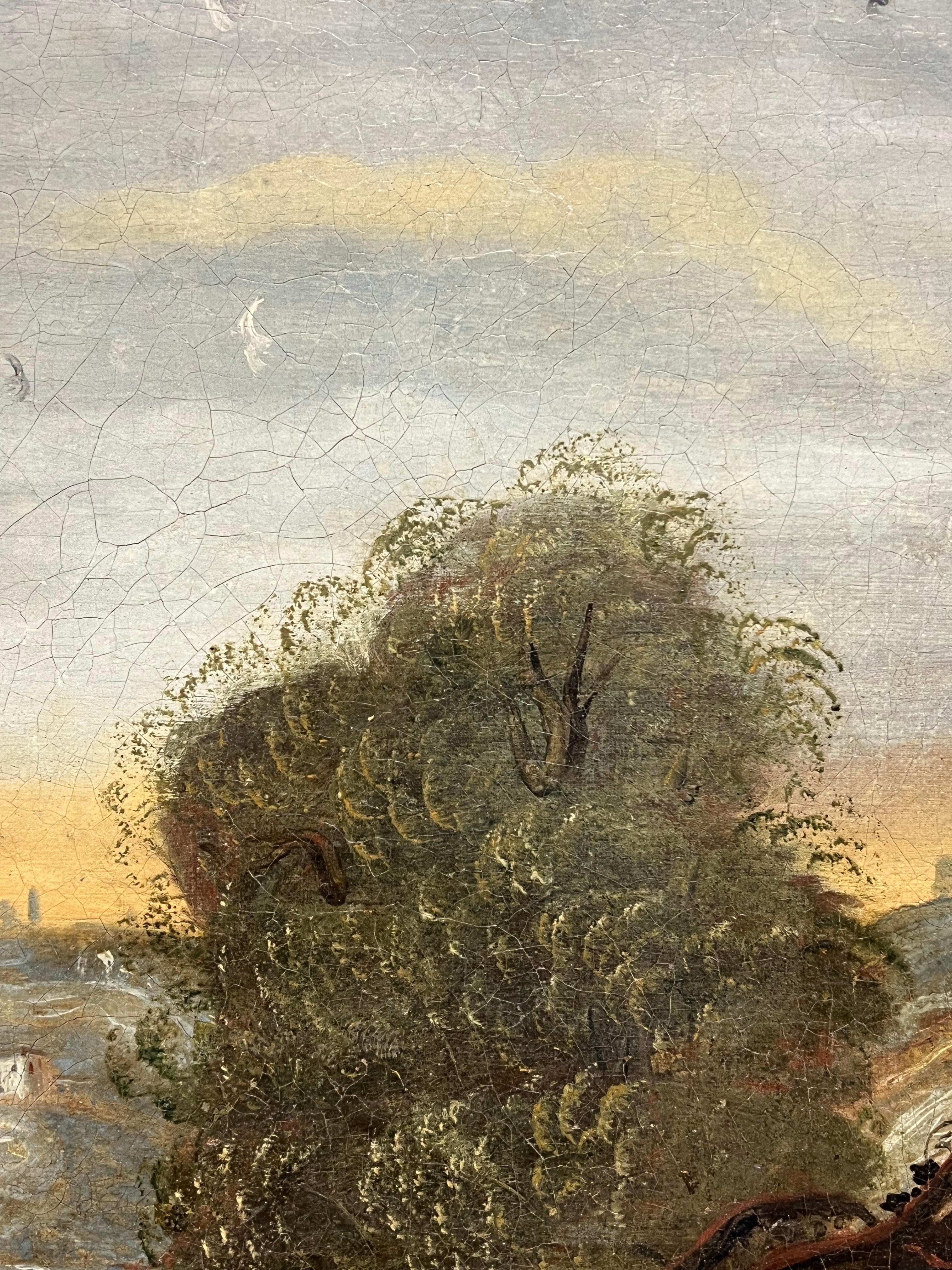 Enorme pittura a olio classica fiamminga del XVIII secolo Paesaggio fluviale di viaggiatori in vendita 1