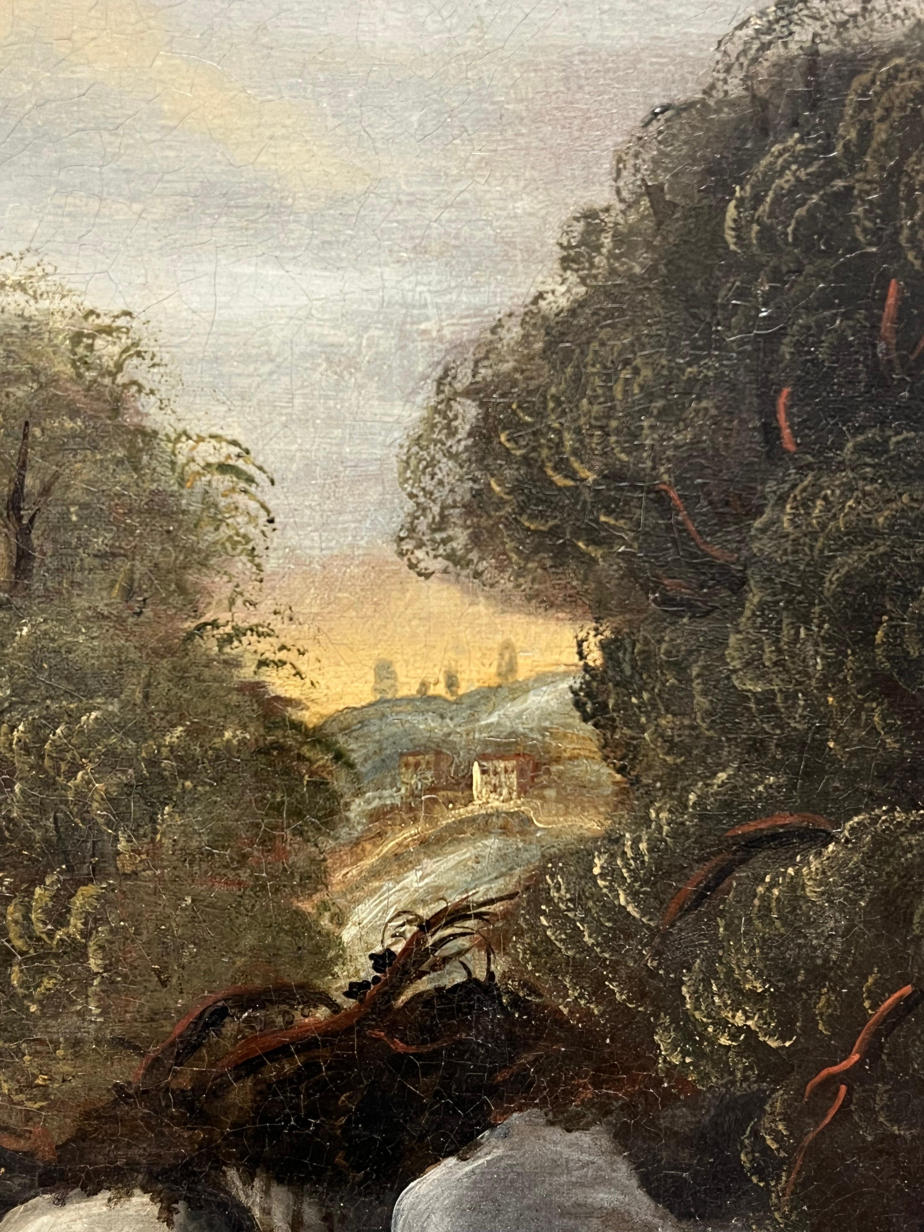 Enorme pittura a olio classica fiamminga del XVIII secolo Paesaggio fluviale di viaggiatori in vendita 2