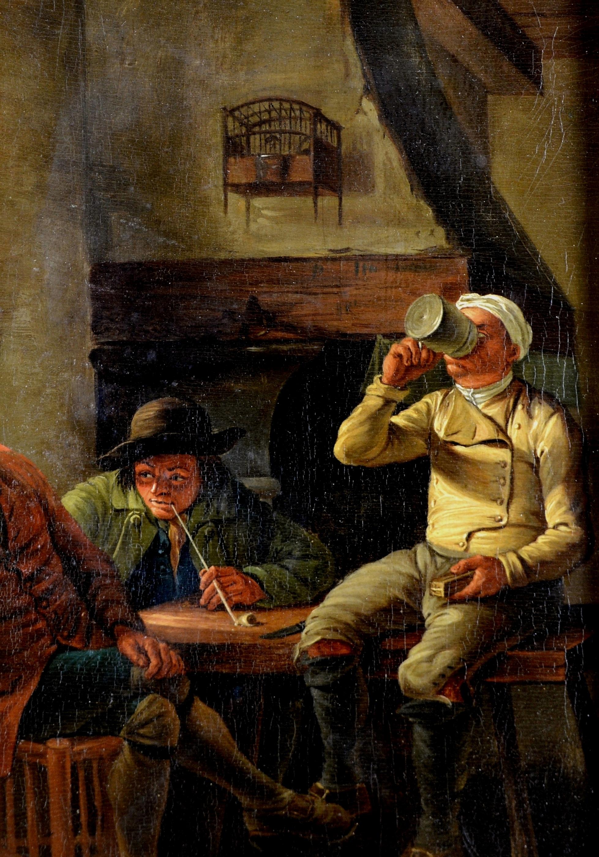 Tavern Interior - 18th Century Antique Flemish Old Master Oil Painting For Sale 2