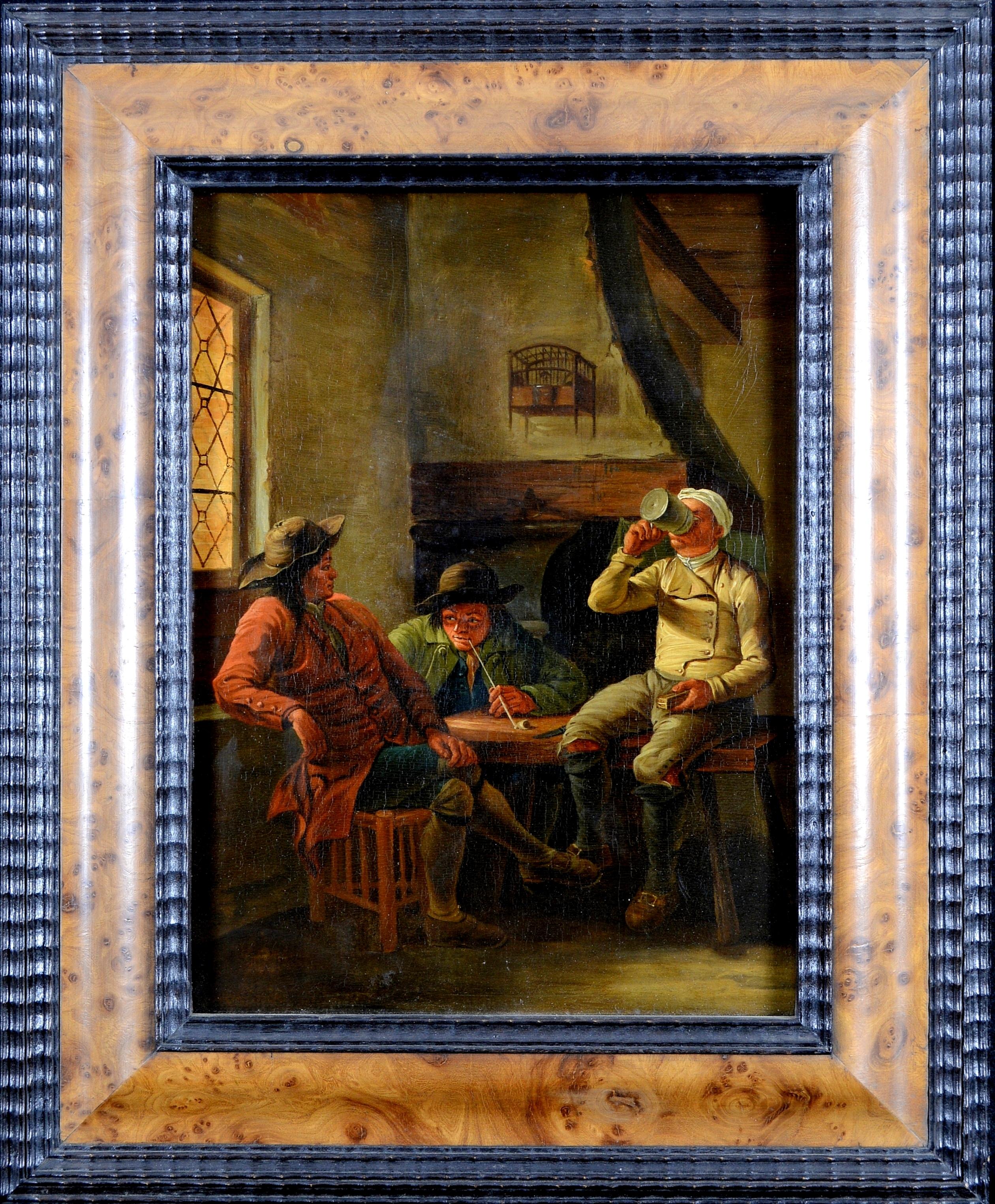 18th century Flemish school Interior Painting - Tavern Interior - 18th Century Antique Flemish Old Master Oil Painting
