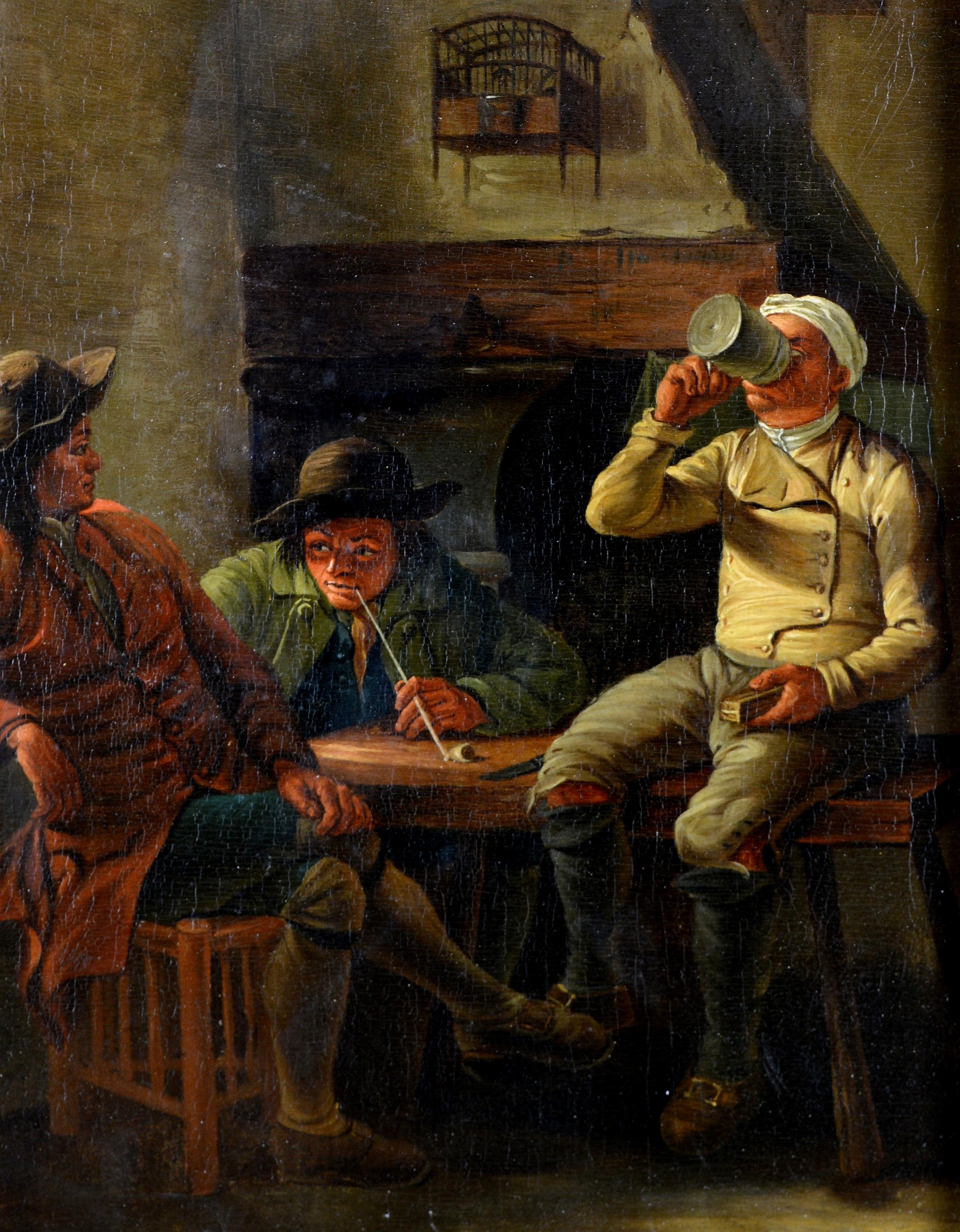 Ein schönes Ölgemälde eines flämischen Alten Meisters aus dem 18. Jahrhundert, das drei gut gekleidete Herren in einem Wirtshaus darstellt. 

Hervorragende Qualität der Arbeit von einer versierten Hand, in einem schönen Rahmen und in sehr gutem