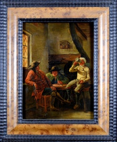 Tavern Interior - 18th Century Flemish Dutch Old Master Antique Oil Painting