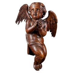 18th Century Flemish School, Baroque Angel Sculpture or Butti, Carved in Oak