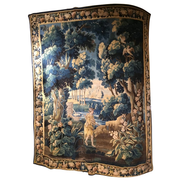 18th Century Flemish Tapestry Depicting Forest with Birds and a Hiking Man For Sale at 1stDibs flemish tapestries belgium flemish tapestry for sale tapestry forest
