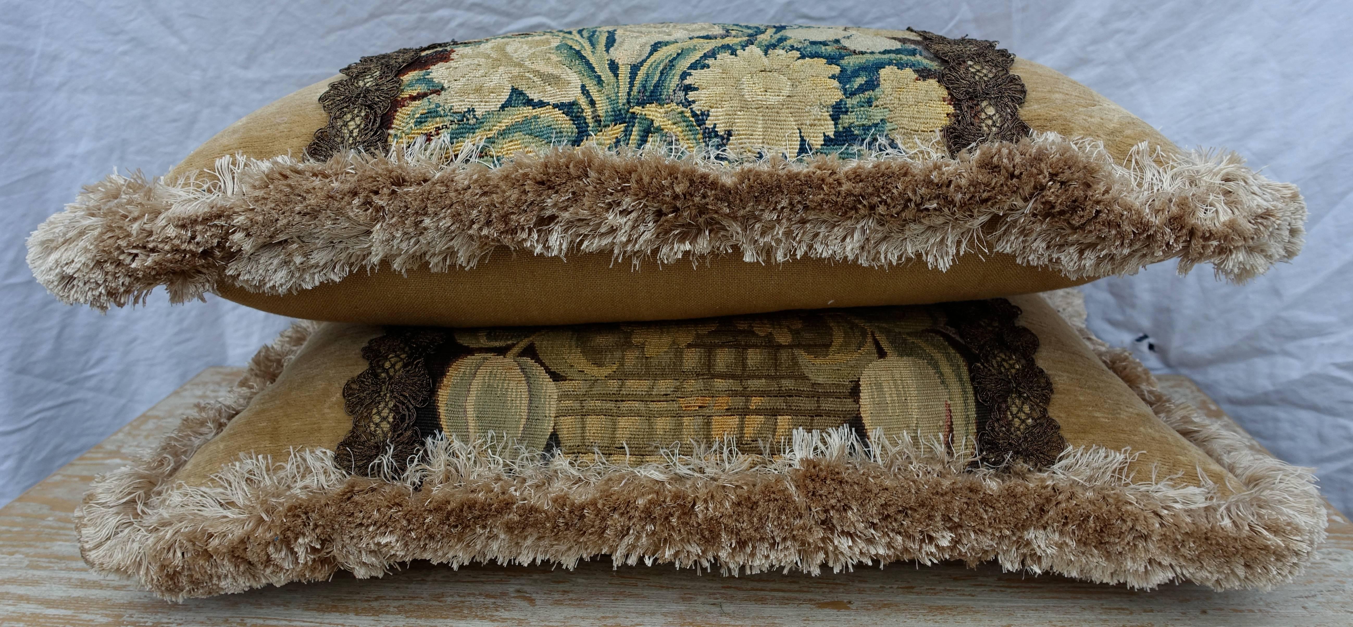 Hand-Crafted 18th Century Flemish Tapestry Pillows, Pair