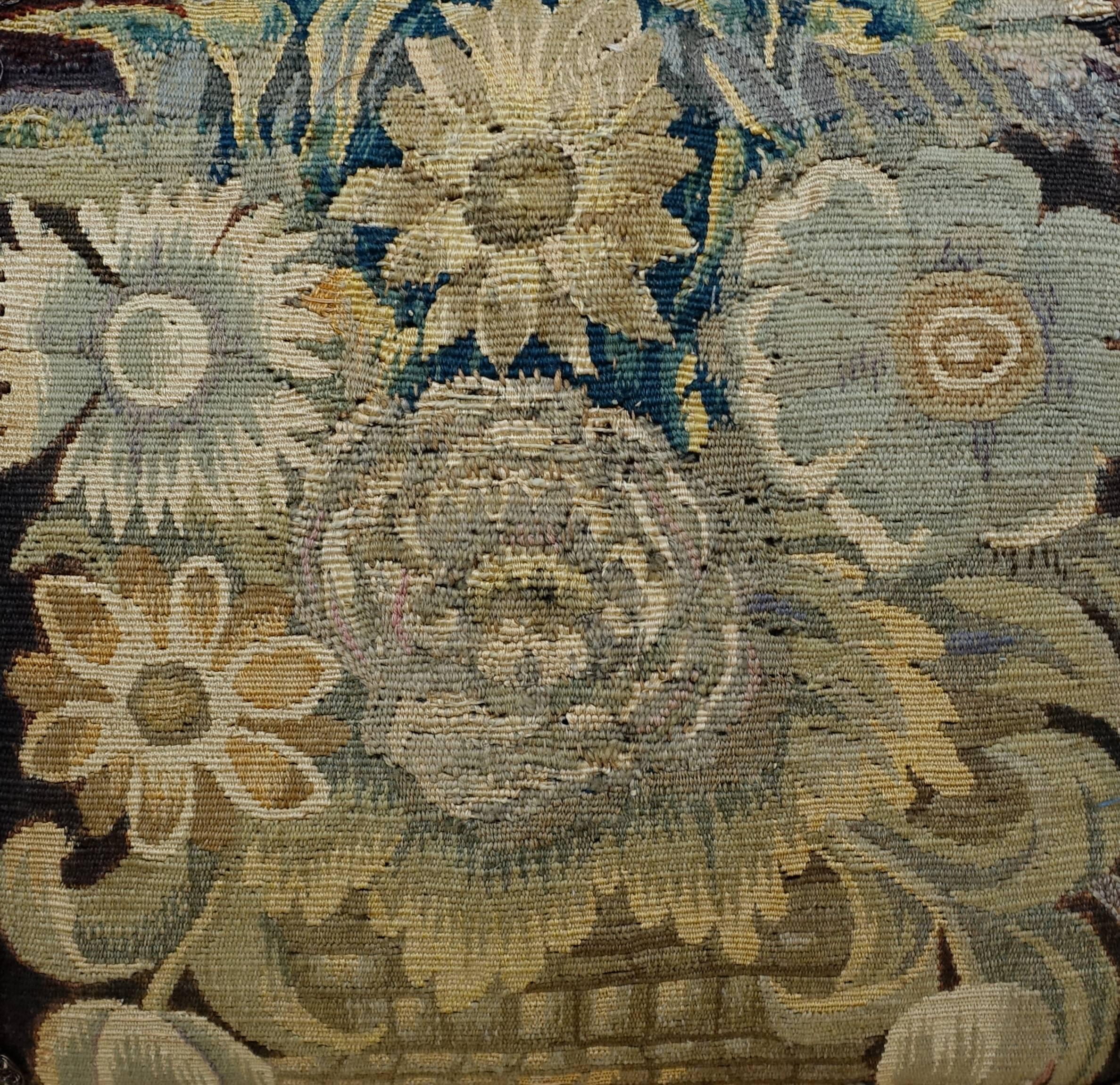 Silk 18th Century Flemish Tapestry Pillows, Pair