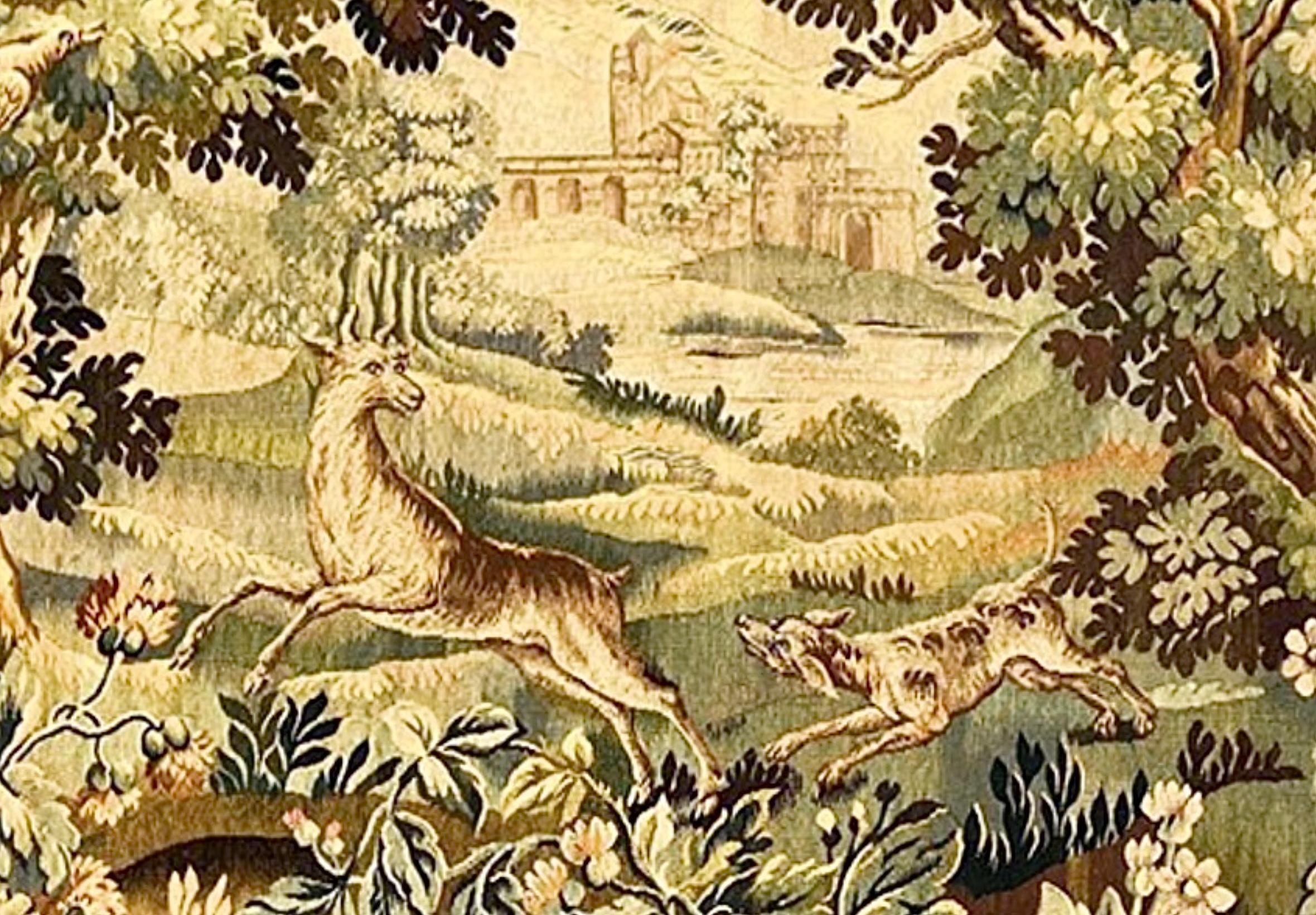 Aubusson 18th Century Flemish Verdue Wall Tapestry For Sale