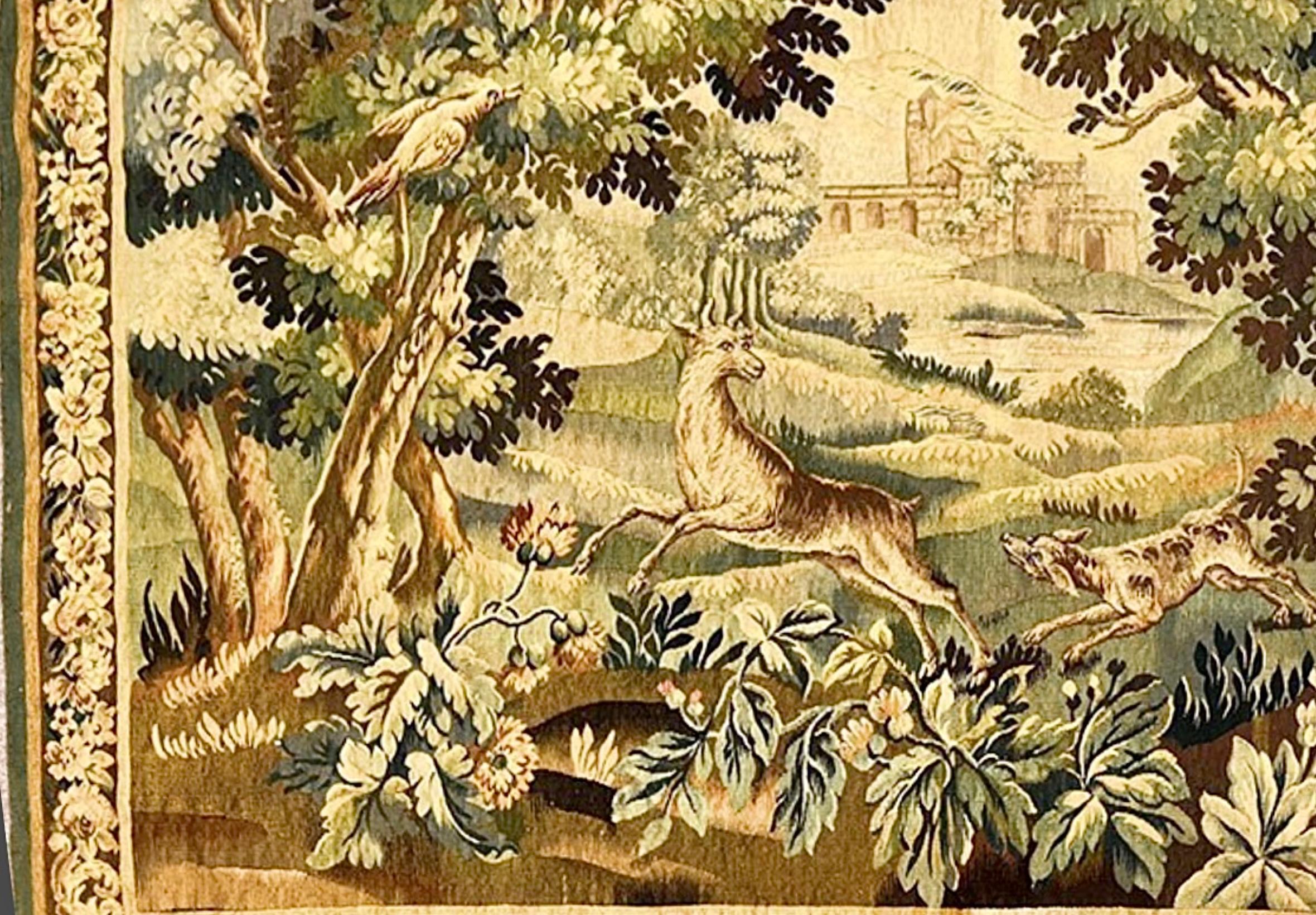 Hand-Woven 18th Century Flemish Verdue Wall Tapestry For Sale