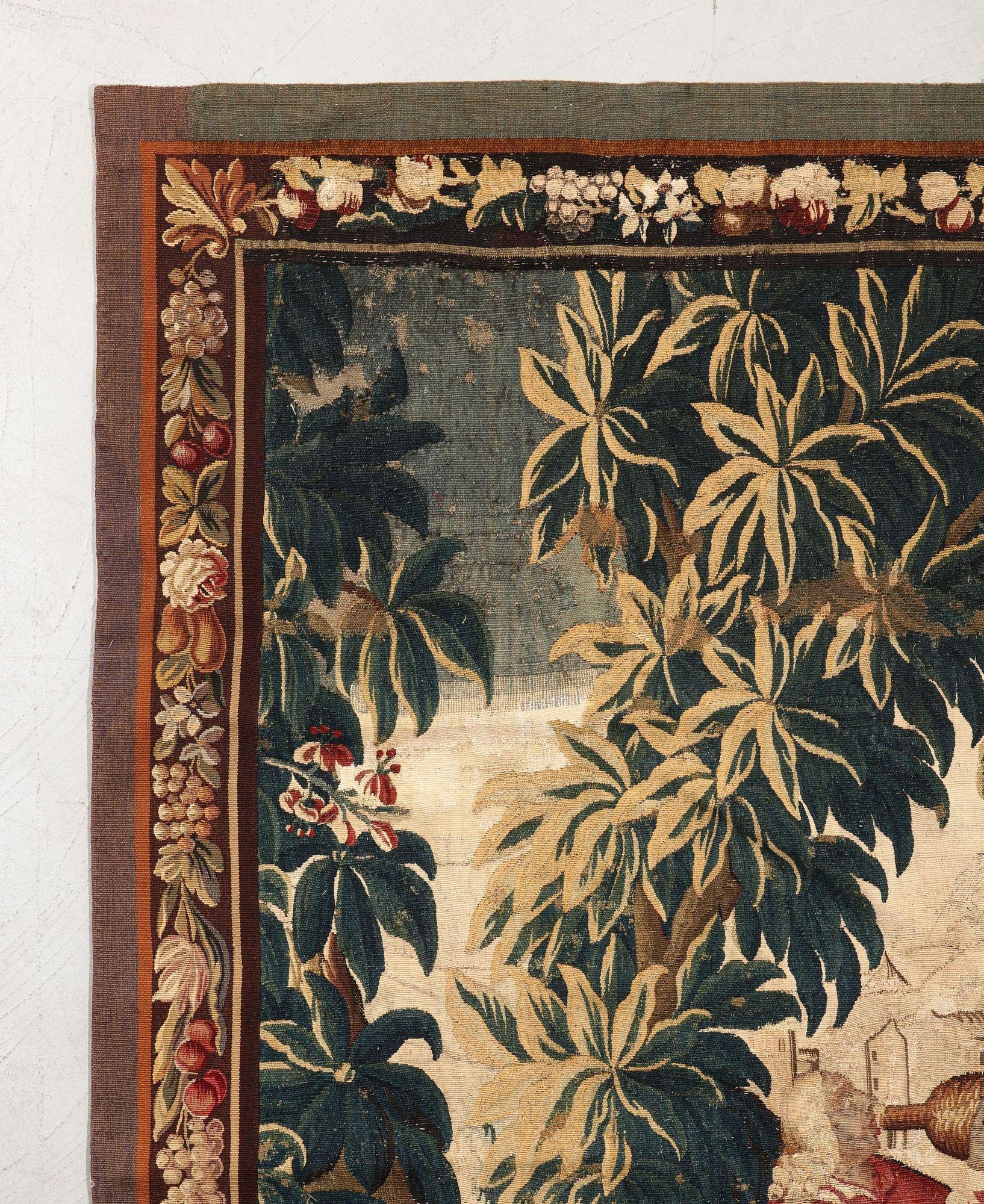 Flämischer Wandteppich des 18. Jahrhunderts mit einem Mann, der im Wald trinkt im Zustand „Gut“ im Angebot in Los Angeles, CA