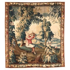 18th Century Flemish Verdure Tapestry of a Man Drinking in the Woods