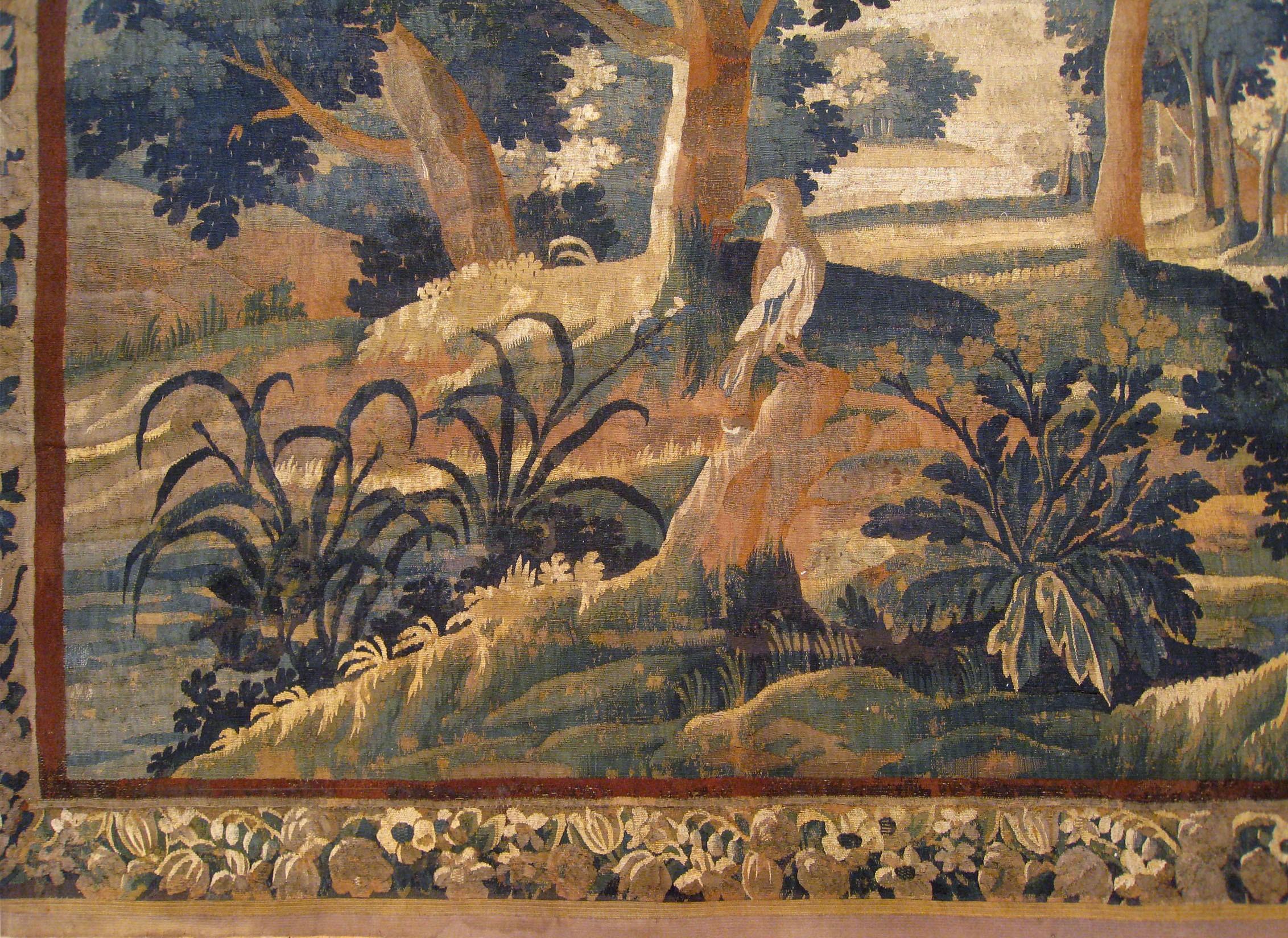 Hand-Woven 18th Century Flemish Verdure Tapestry, with a Bird in a Woodland Setting