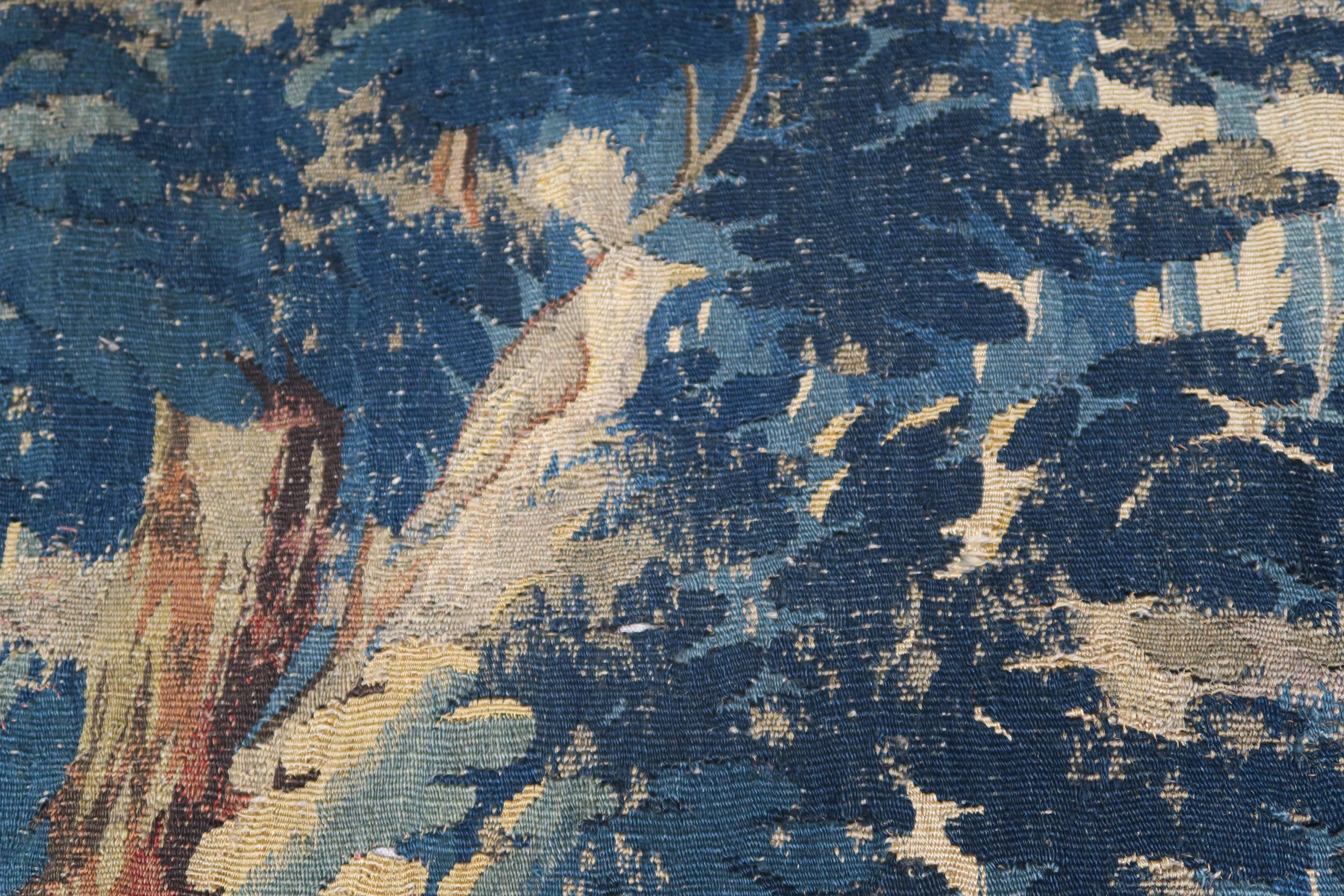 18th Century Flemish Verdure Tapestry with Border In Distressed Condition In Los Angeles, CA