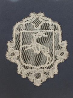 18th Century Flemish'Point d'Angleterre', Lace Reindeer Armorial Crest Panel