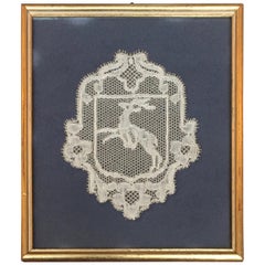 18th Century Flemish'Point d'Angleterre', Lace Reindeer Armorial Crest Panel