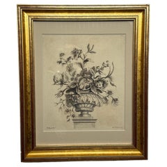 18° secolo, Bouquet floreale in un'urna neoclassica Incisione di P. Glazier