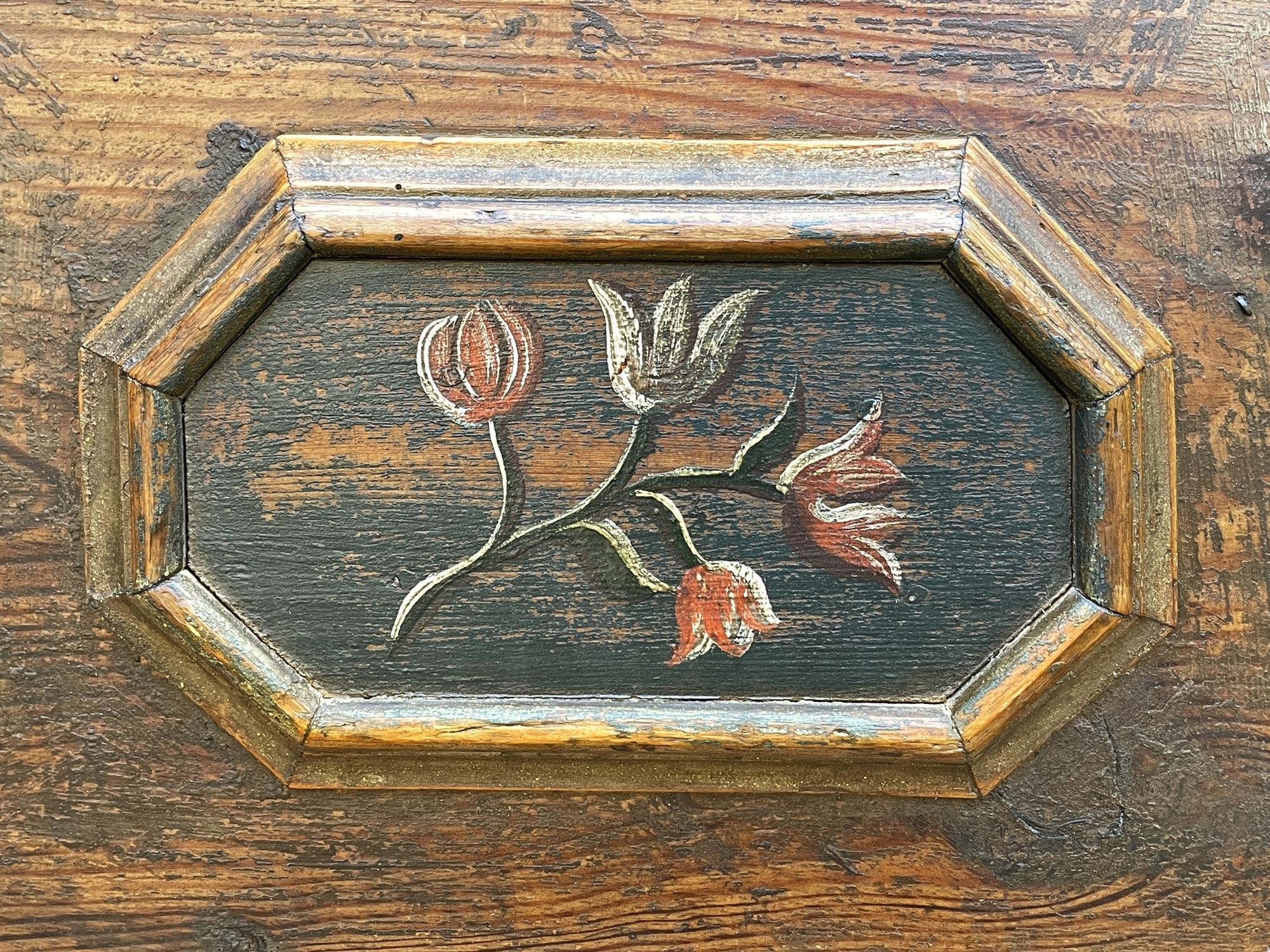 18th Century Floral Painted Blanket Chest 7