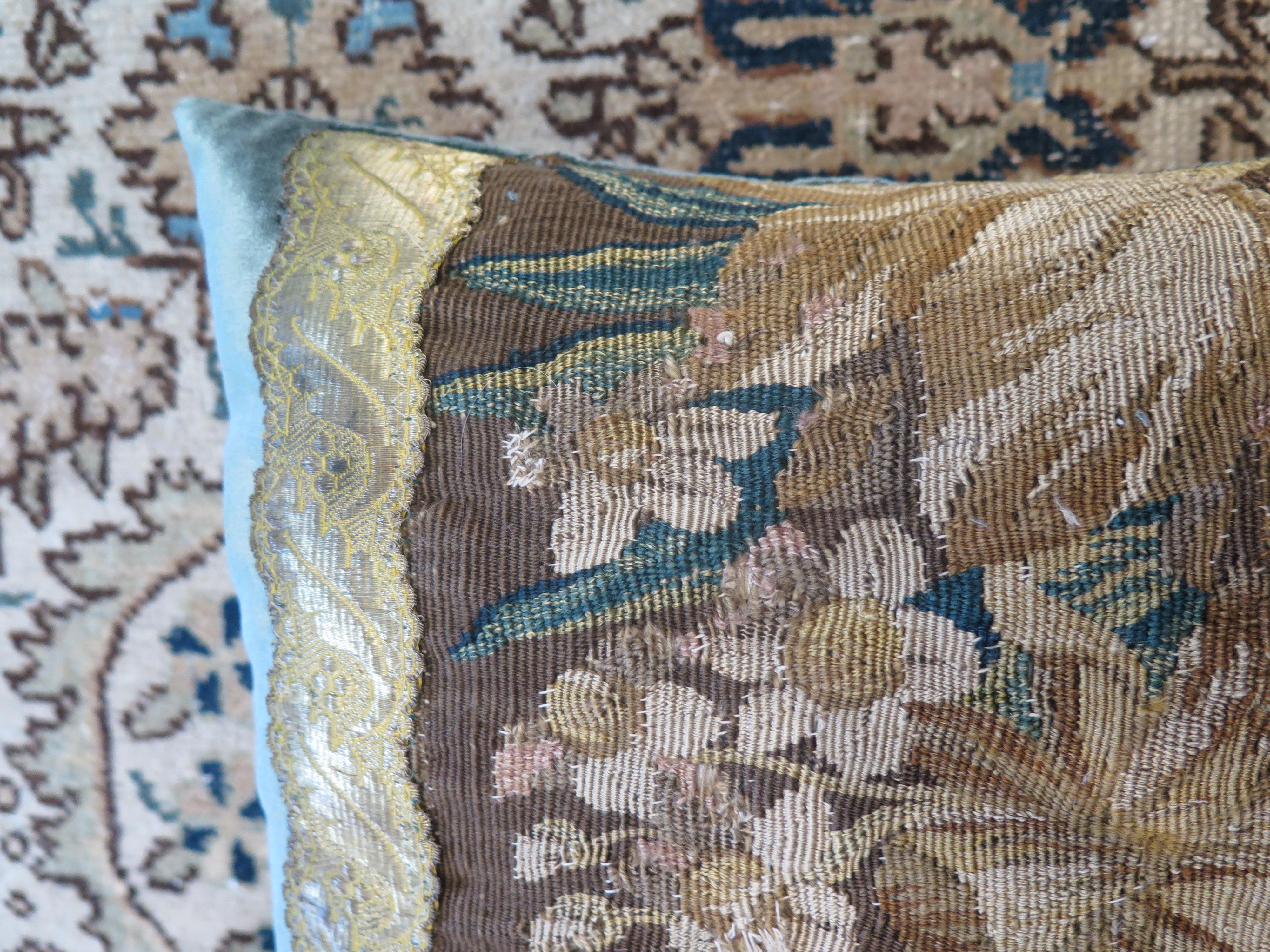 Velvet 18th Century Floral Tapestry Fragment Pillow