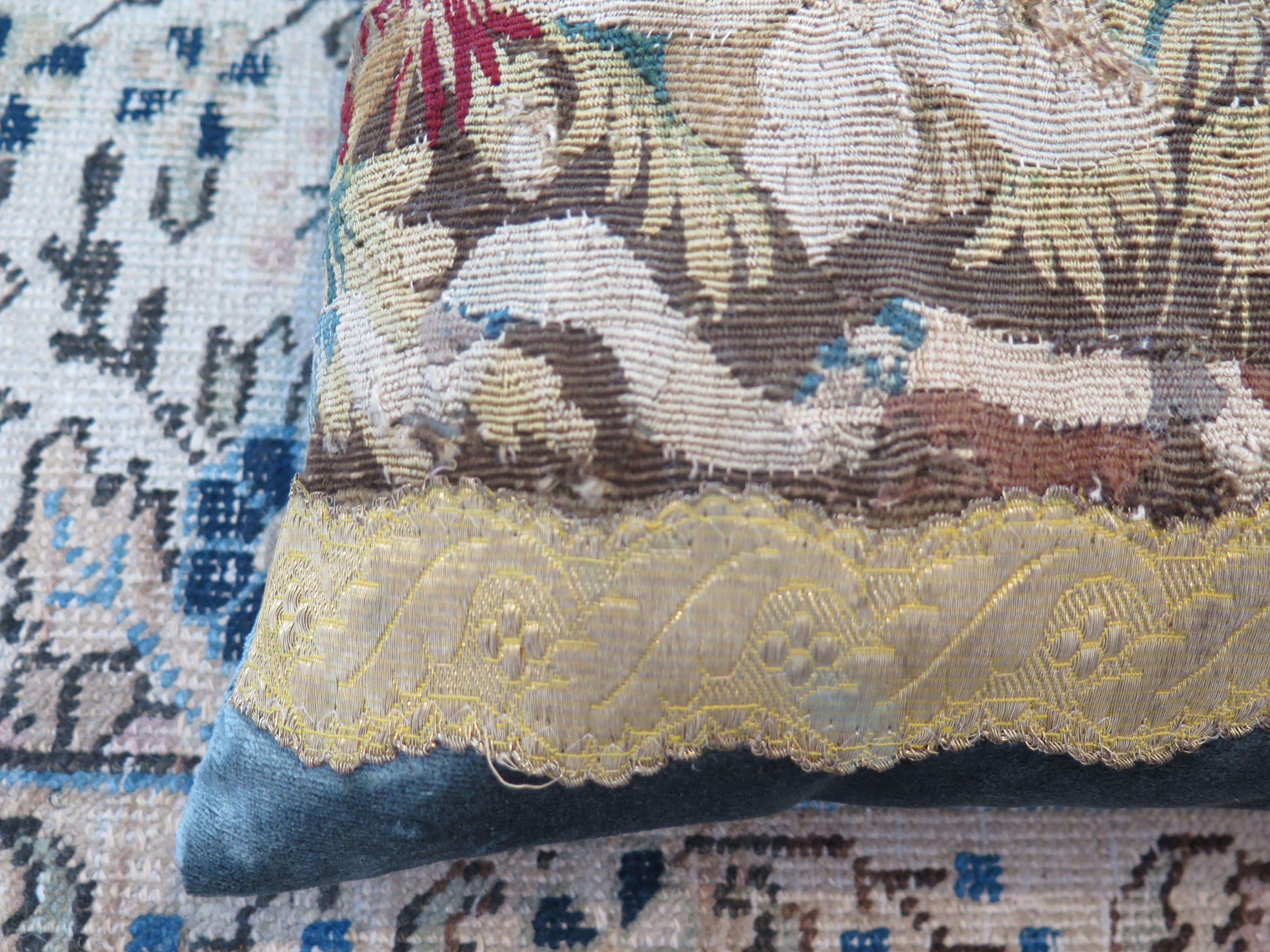 18th Century Floral Tapestry Fragment Pillow 1