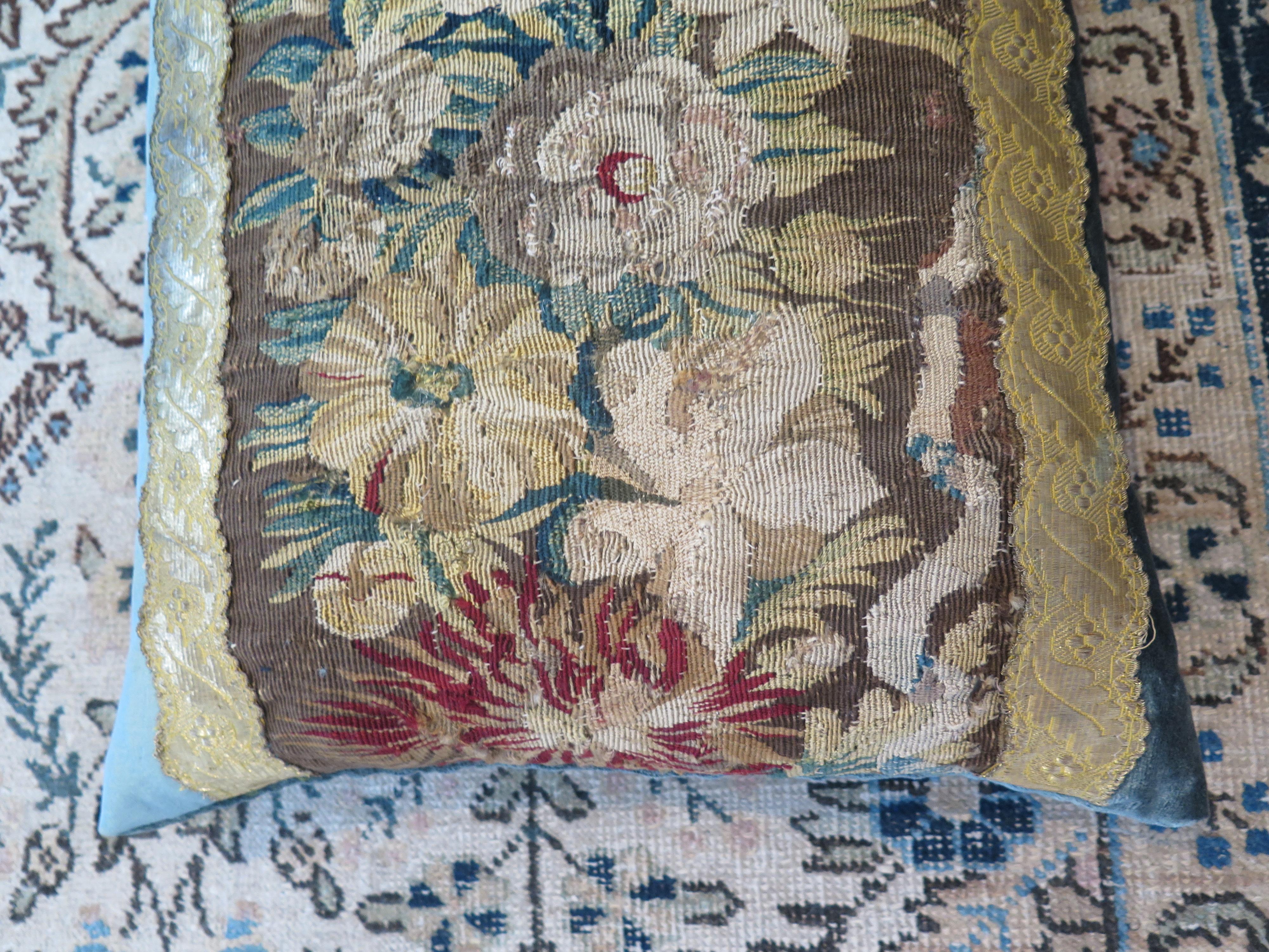 18th Century Floral Tapestry Fragment Pillow 2