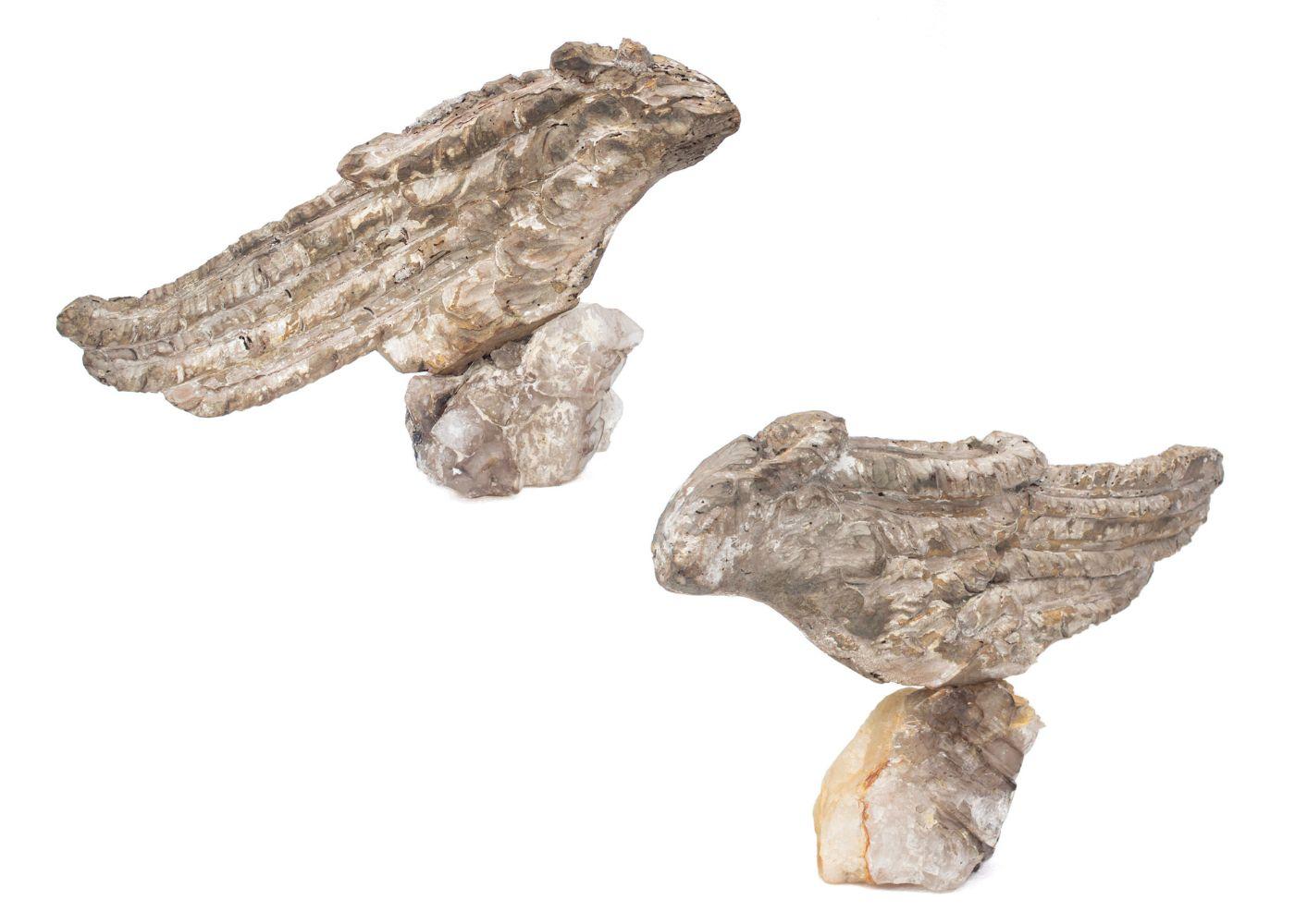 Pair of 18th Century 'Florence Fragment' Rococo Angle Wings on Elestial Quartz 4