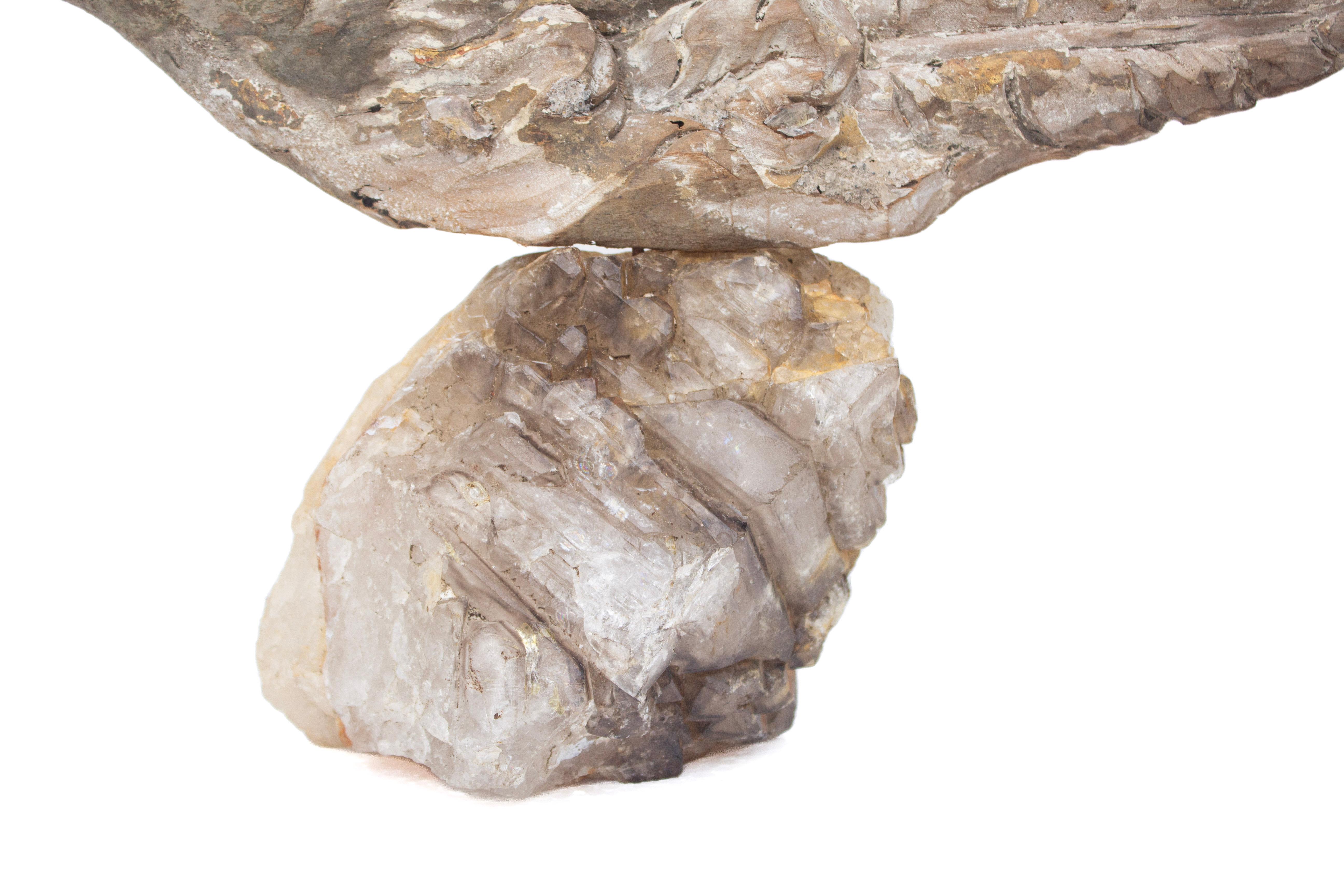 Pair of 18th Century 'Florence Fragment' Rococo Angle Wings on Elestial Quartz In Distressed Condition In Dublin, Dalkey